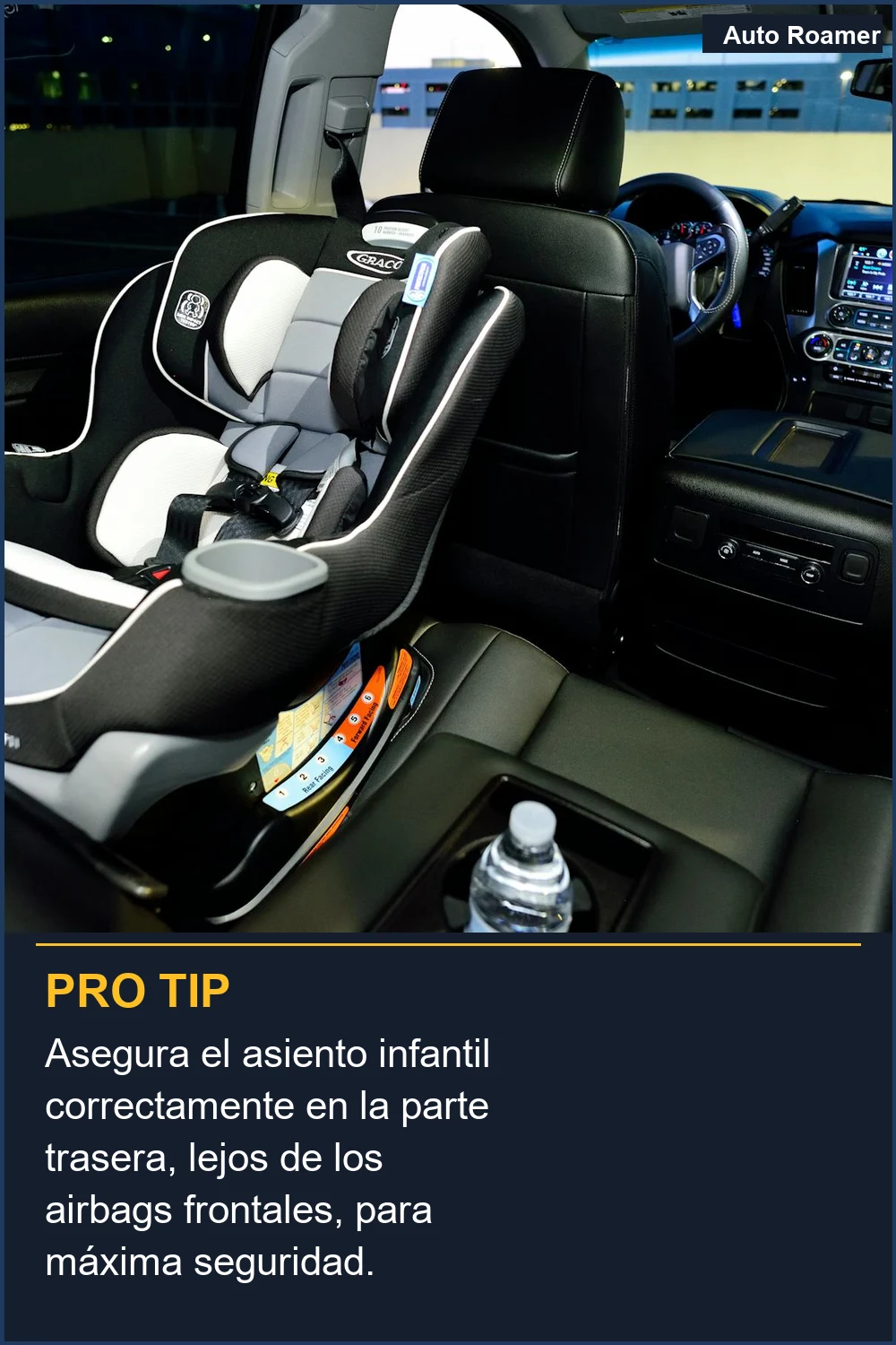 Asegura el asiento infantil correctamente en la parte trasera, lejos de los airbags frontales, para máxima seguridad.