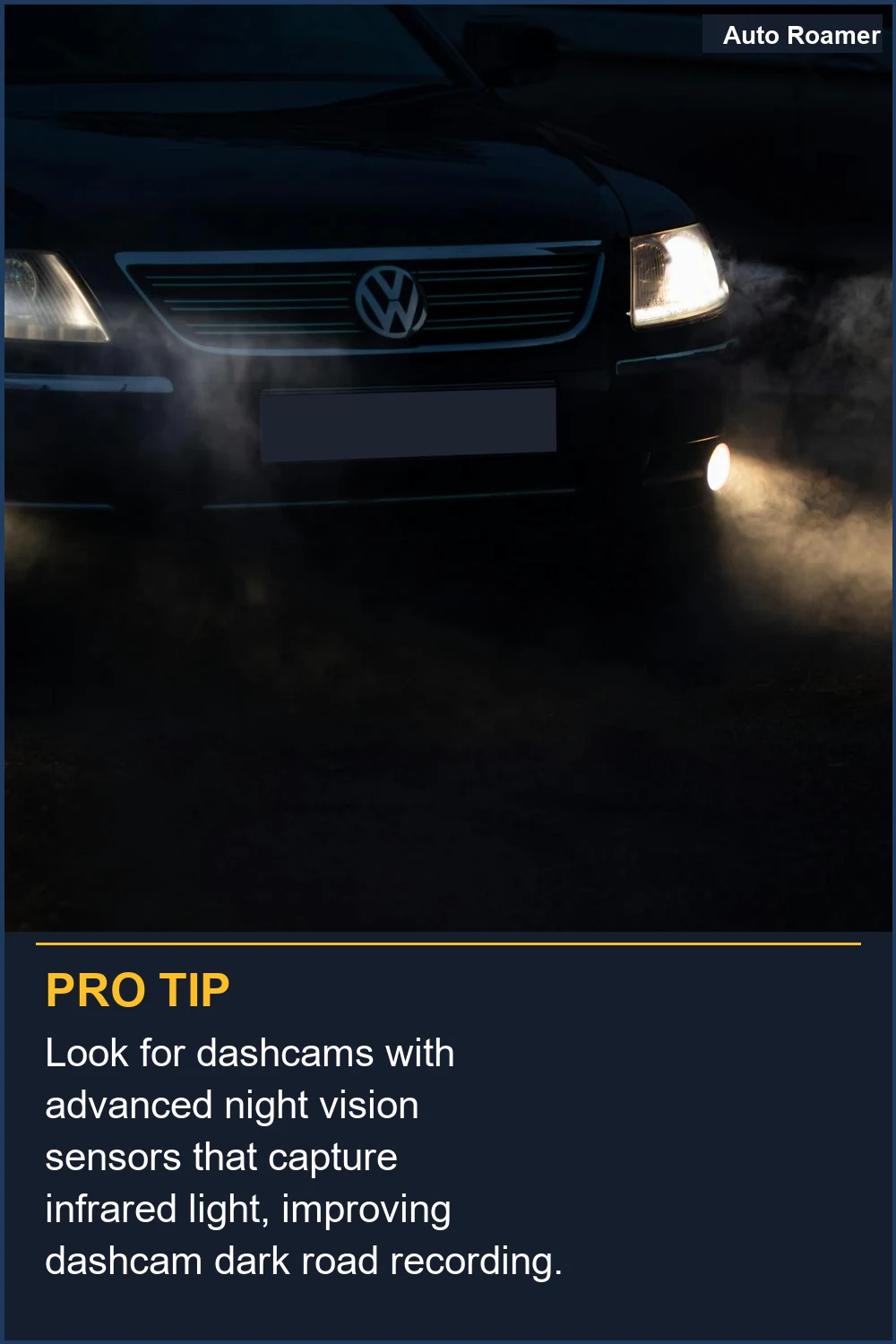 Busca dashcams con sensores avanzados de visión nocturna que capturen luz infrarroja, mejorando la grabación de carretera nocturna con dashcam.