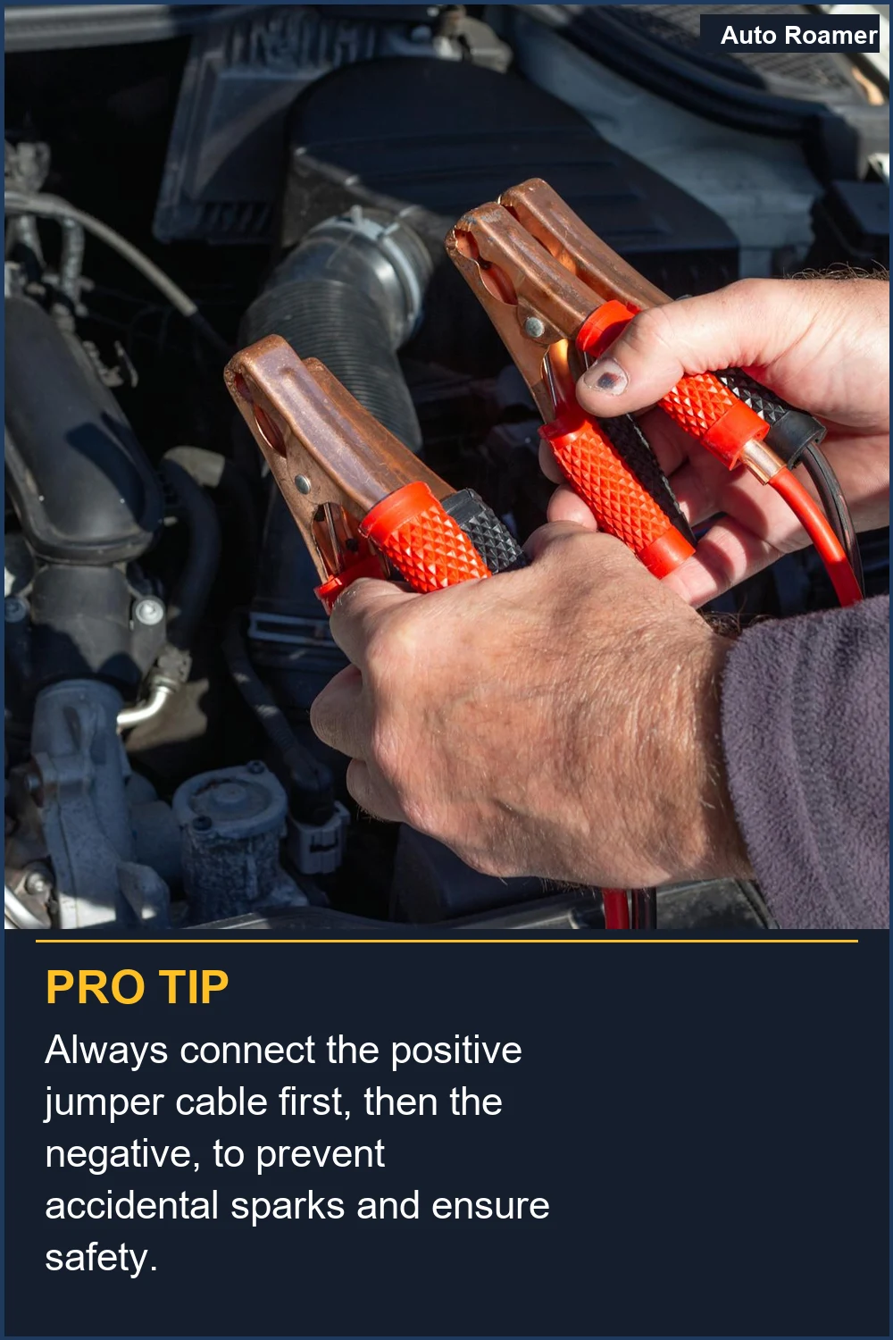 Always connect the positive jumper cable first, then the negative, to prevent accidental sparks and ensure safety.