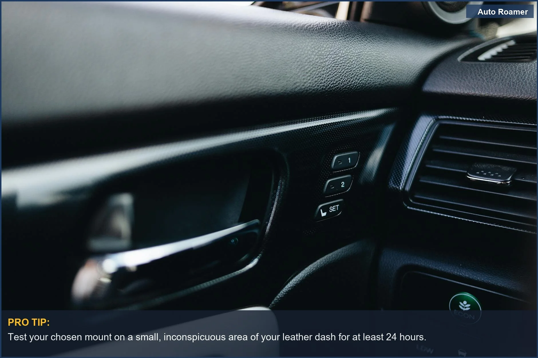 Sleek car interior focusing on dashboard details, perfect for a leather dashboard mount discussion.