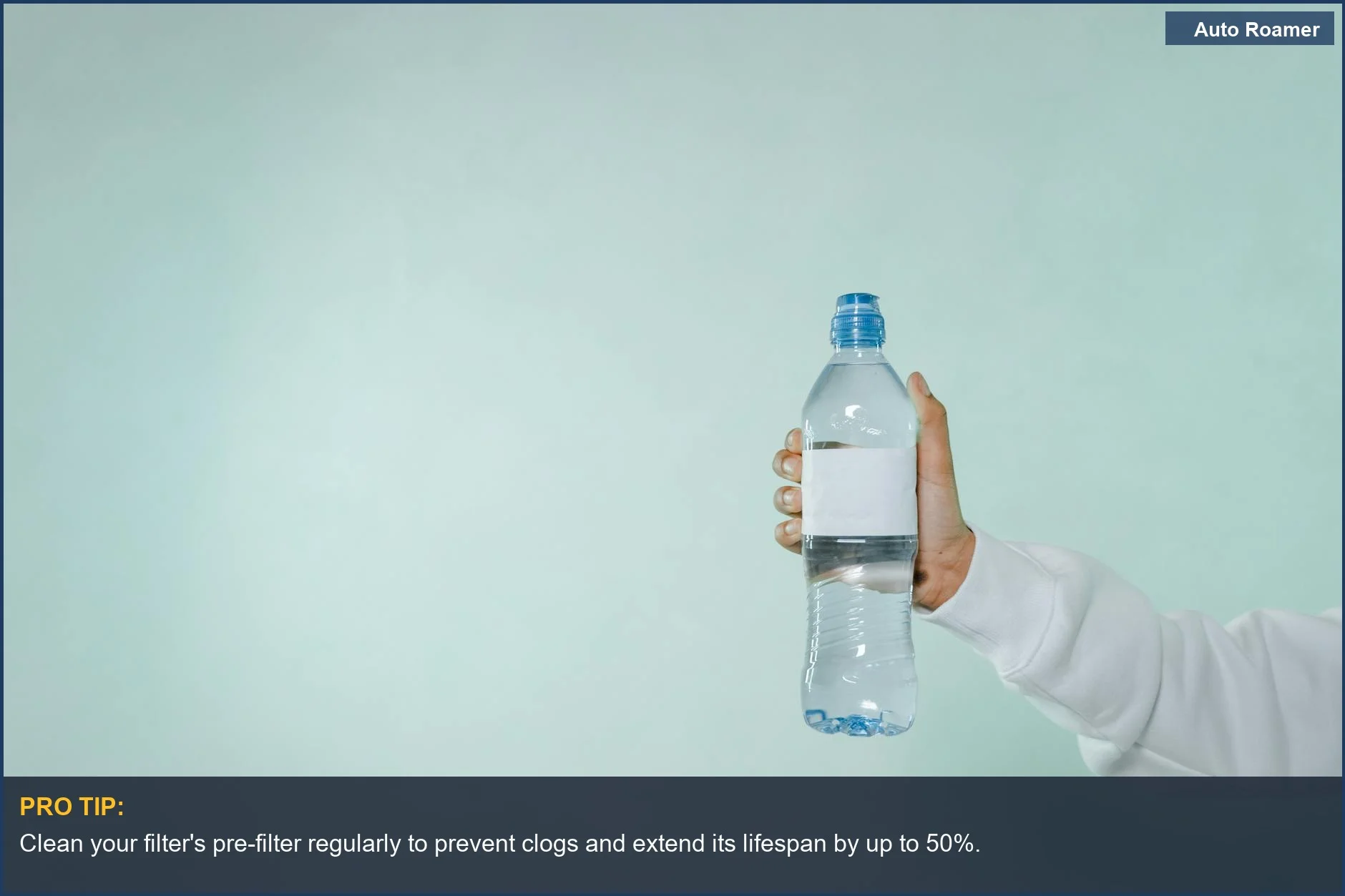 Person holding a portable water filter bottle, essential for clean drinking water on the go.