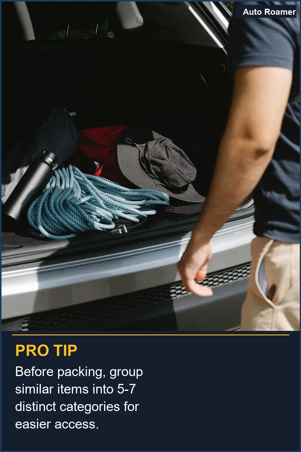 Before packing, group similar items into 5-7 distinct categories for easier access.
