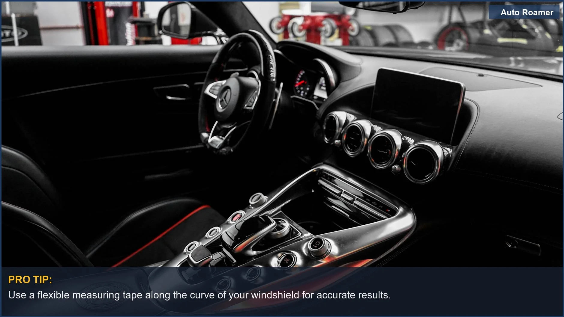 High-tech dashboard of a luxury car, emphasizing how to measure car windshield for a custom sun shade.