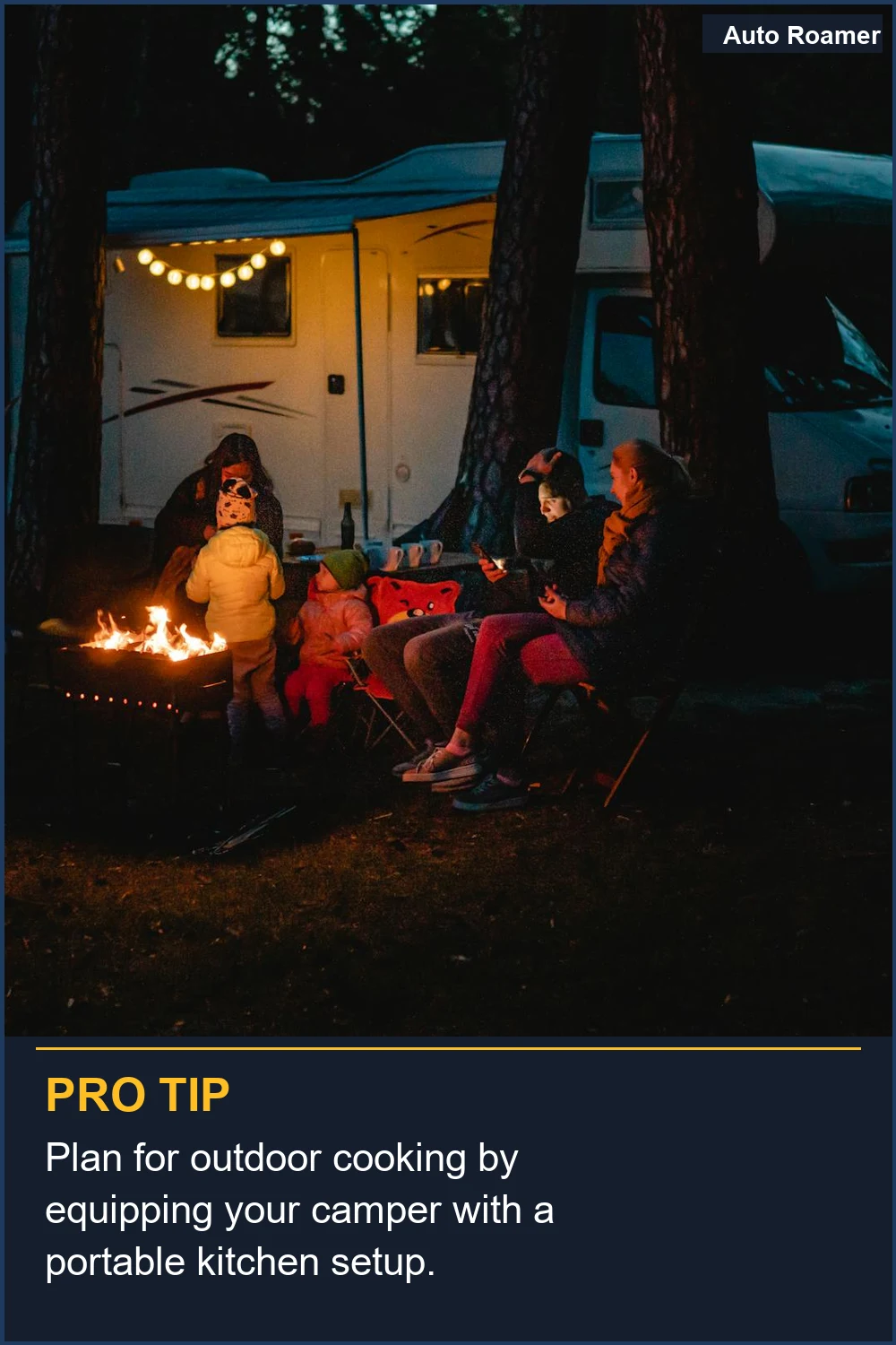 Plan for outdoor cooking by equipping your camper with a portable kitchen setup.