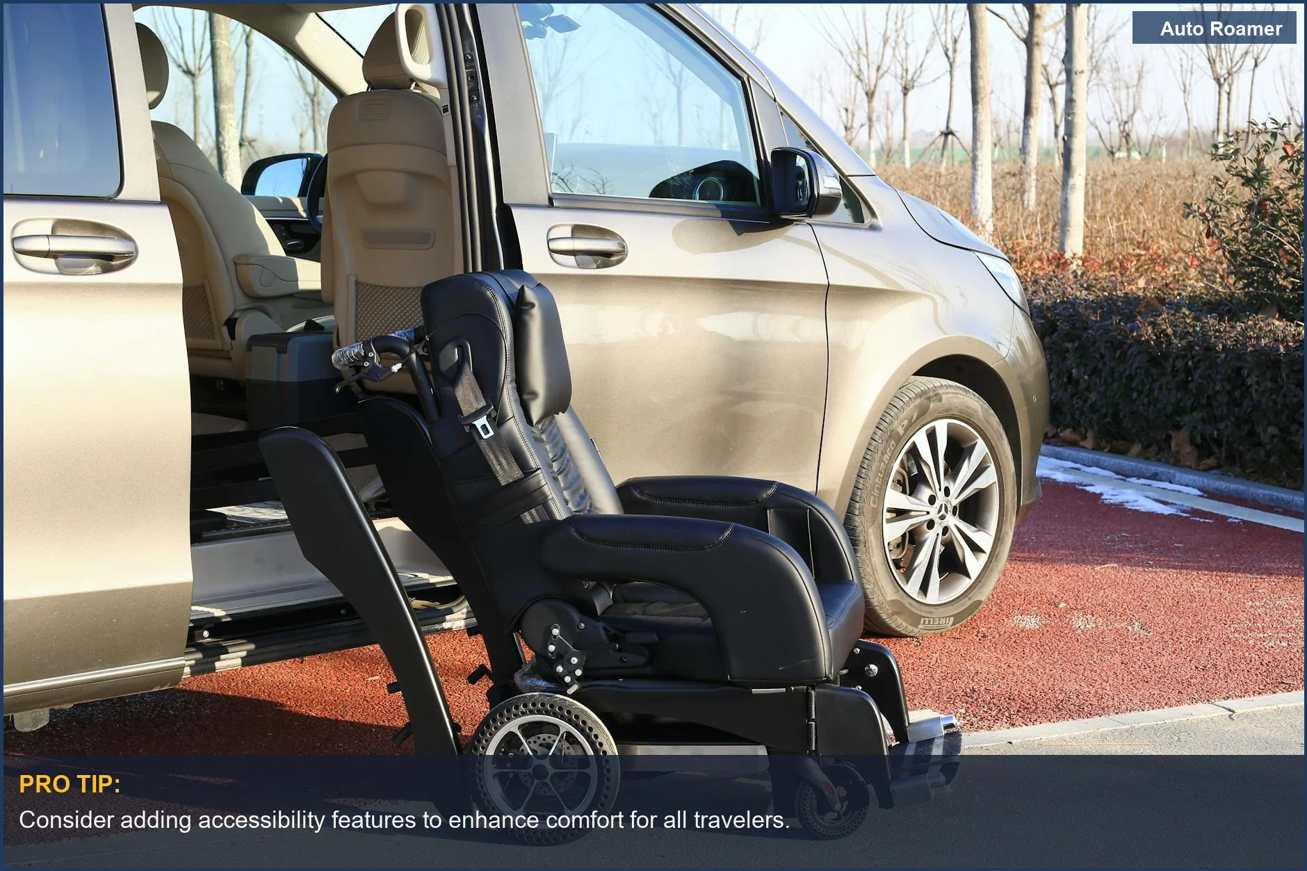 Mercedes camper van showcasing wheelchair accessibility features for convenience.