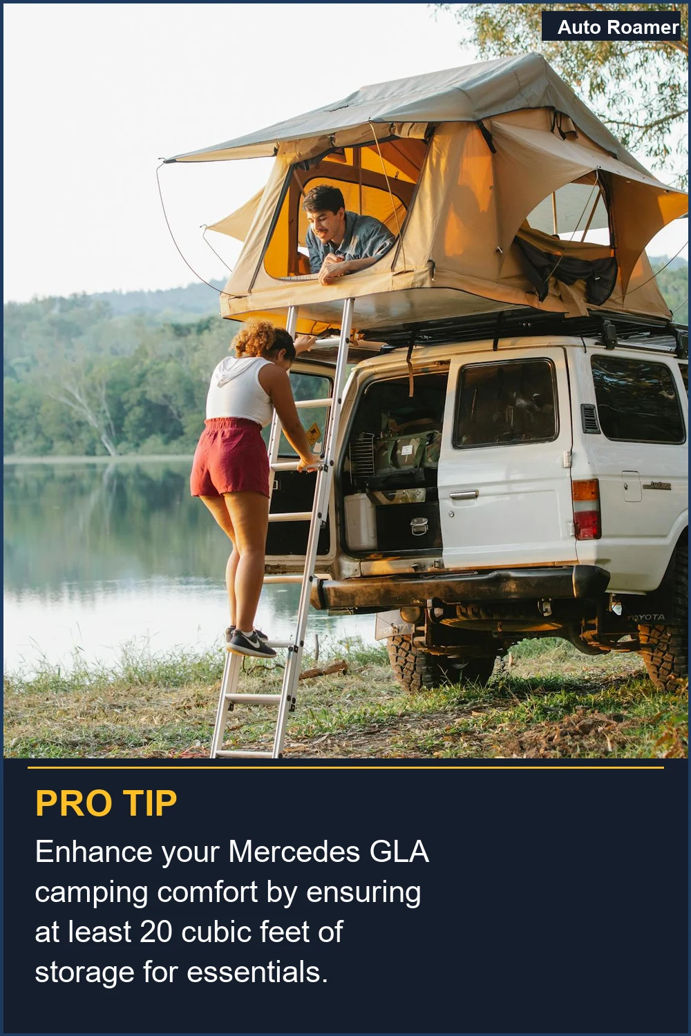 Enhance your Mercedes GLA camping comfort by ensuring at least 20 cubic feet of storage for essentials.