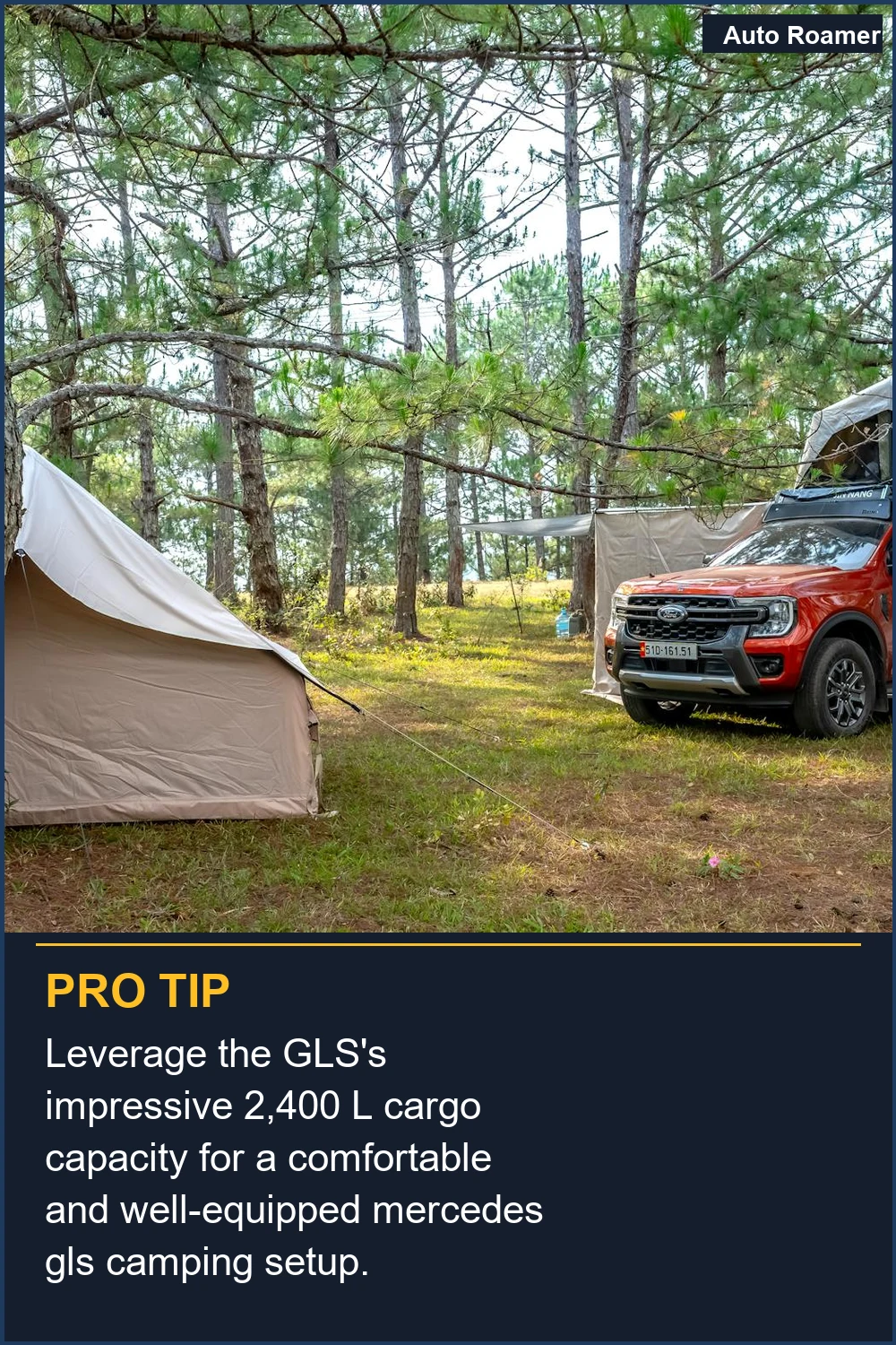 Leverage the GLS's impressive 2,400 L cargo capacity for a comfortable and well-equipped mercedes gls camping setup.
