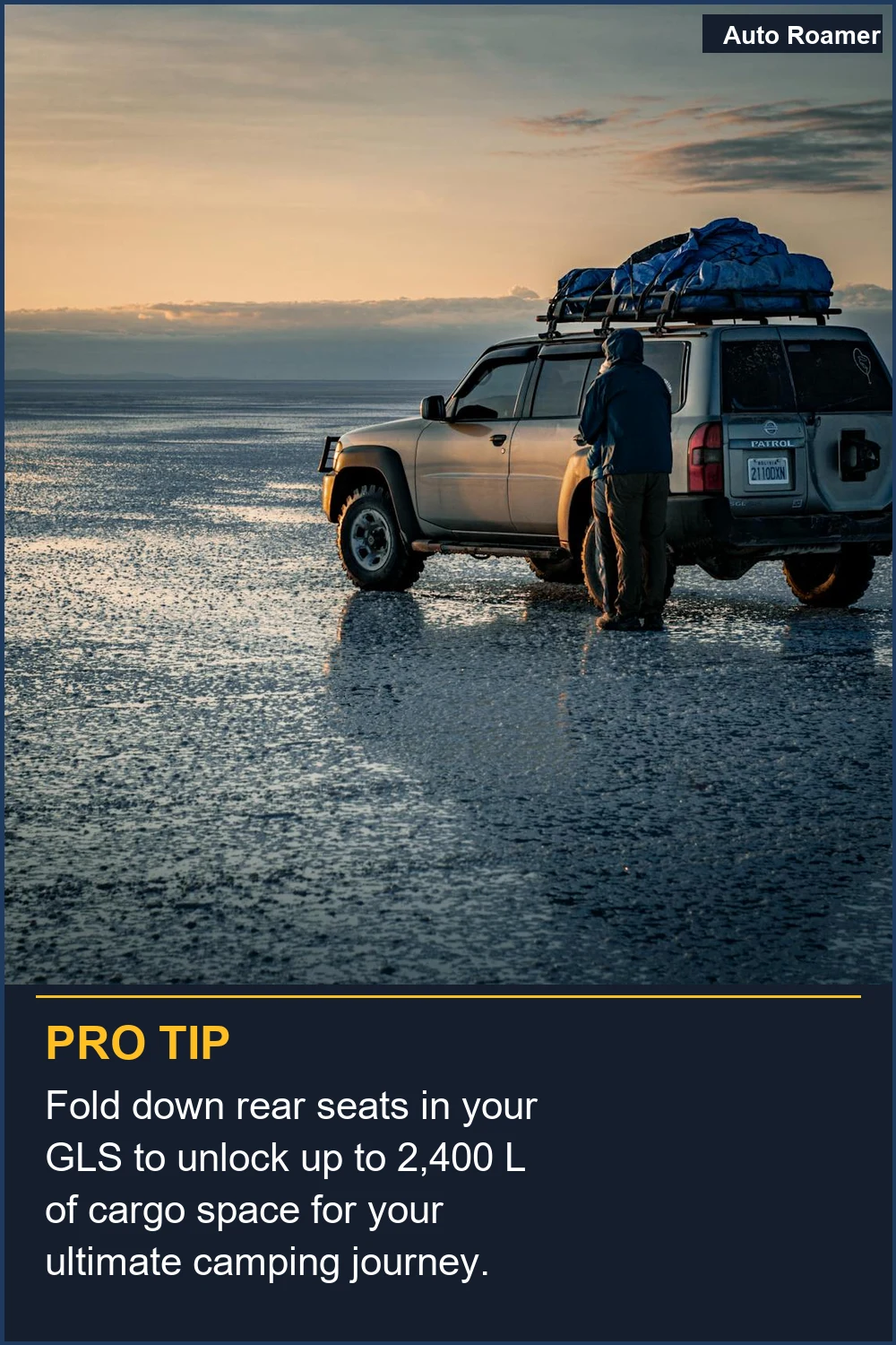 Fold down rear seats in your GLS to unlock up to 2,400 L of cargo space for your ultimate camping journey.