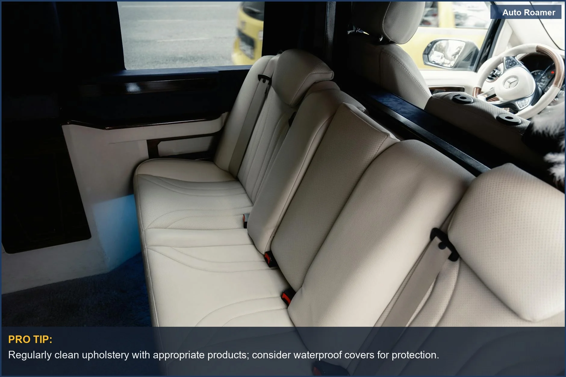 Luxurious interior of a Mercedes Sprinter passenger van featuring high-end seating and upholstery.