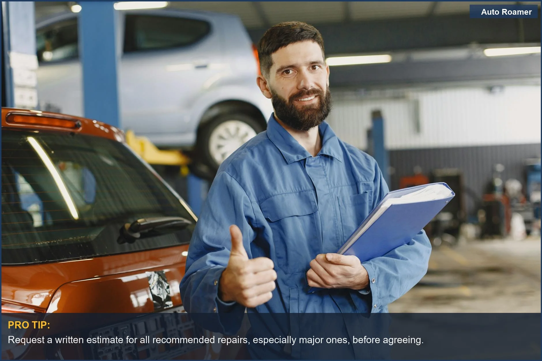 Confident mechanic giving a thumbs up, but be wary of needing this repair, especially after a second opinion.