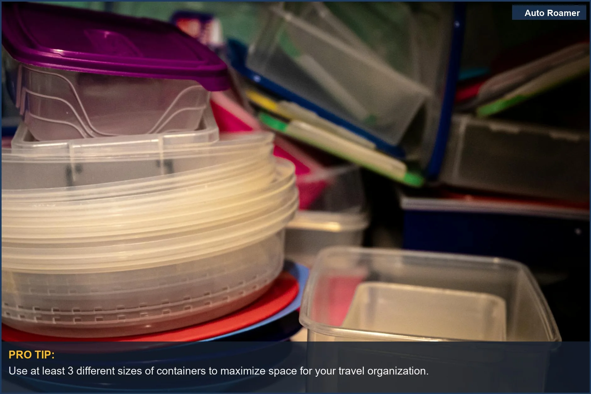 Stack of clear plastic containers perfect for organizing travel organization supplies.