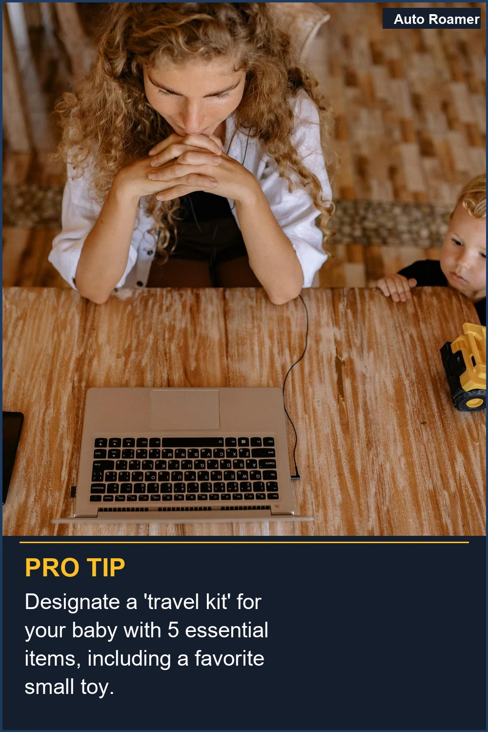 Designate a 'travel kit' for your baby with 5 essential items, including a favorite small toy.