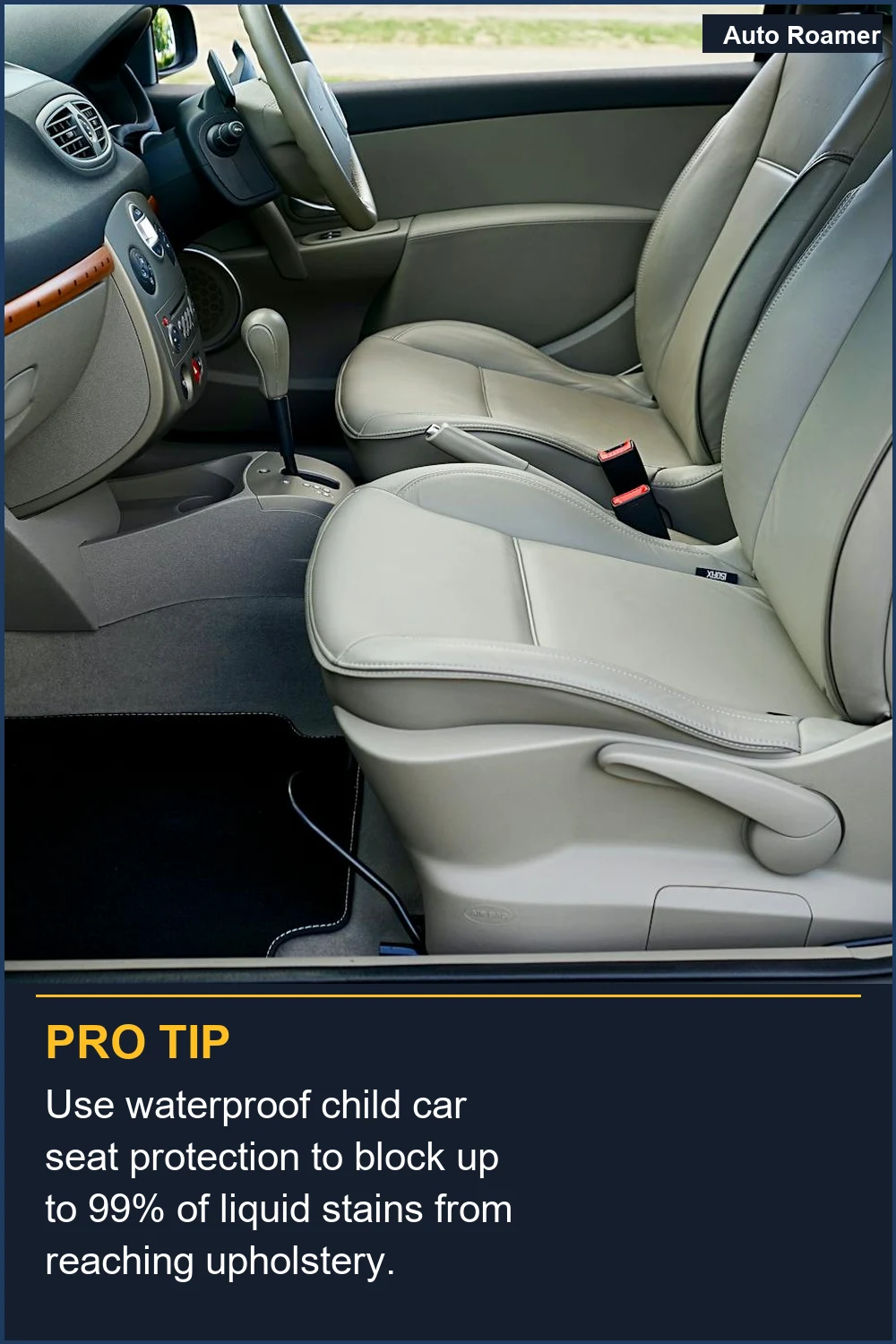 Use waterproof child car seat protection to block up to 99% of liquid stains from reaching upholstery.