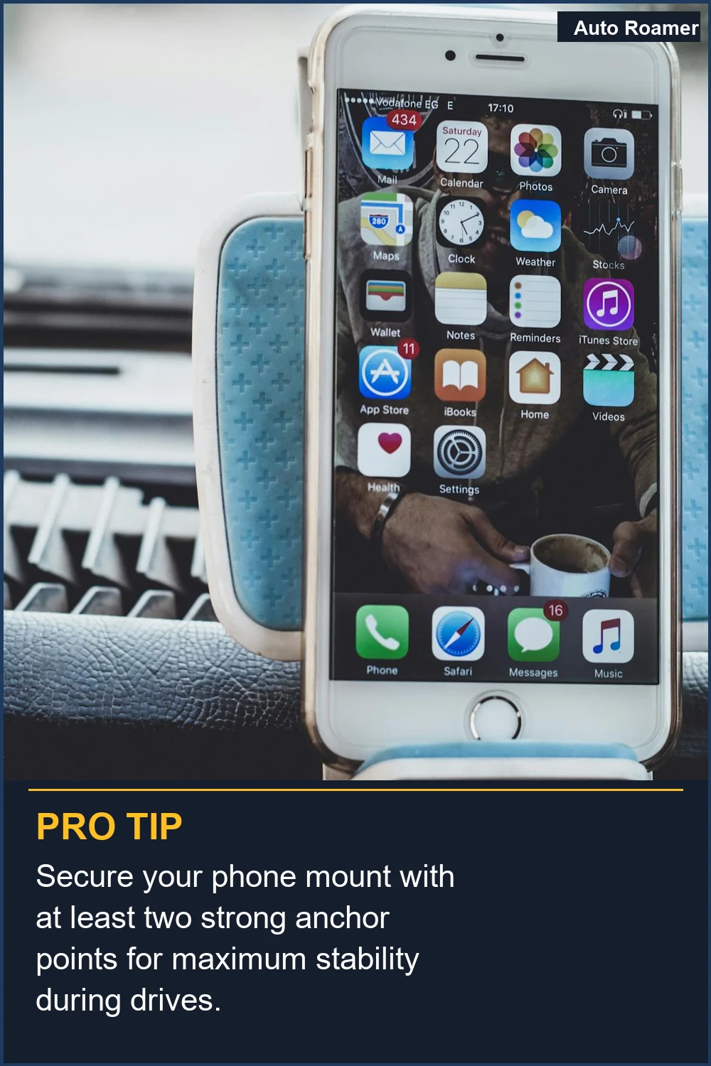 Secure your phone mount with at least two strong anchor points for maximum stability during drives.