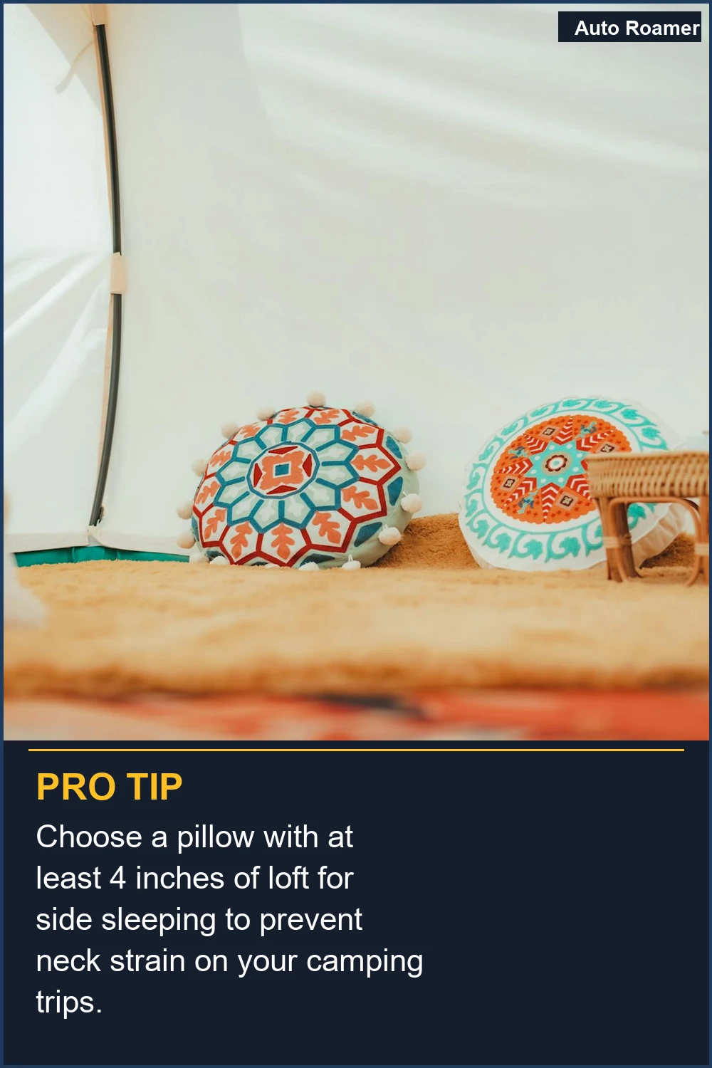 Choose a pillow with at least 4 inches of loft for side sleeping to prevent neck strain on your camping trips.