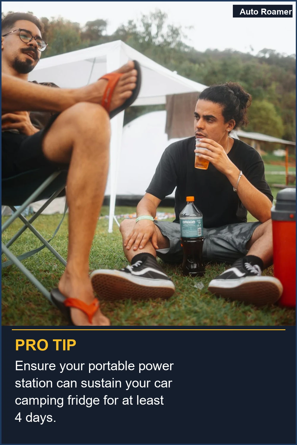 Ensure your portable power station can sustain your car camping fridge for at least 4 days.