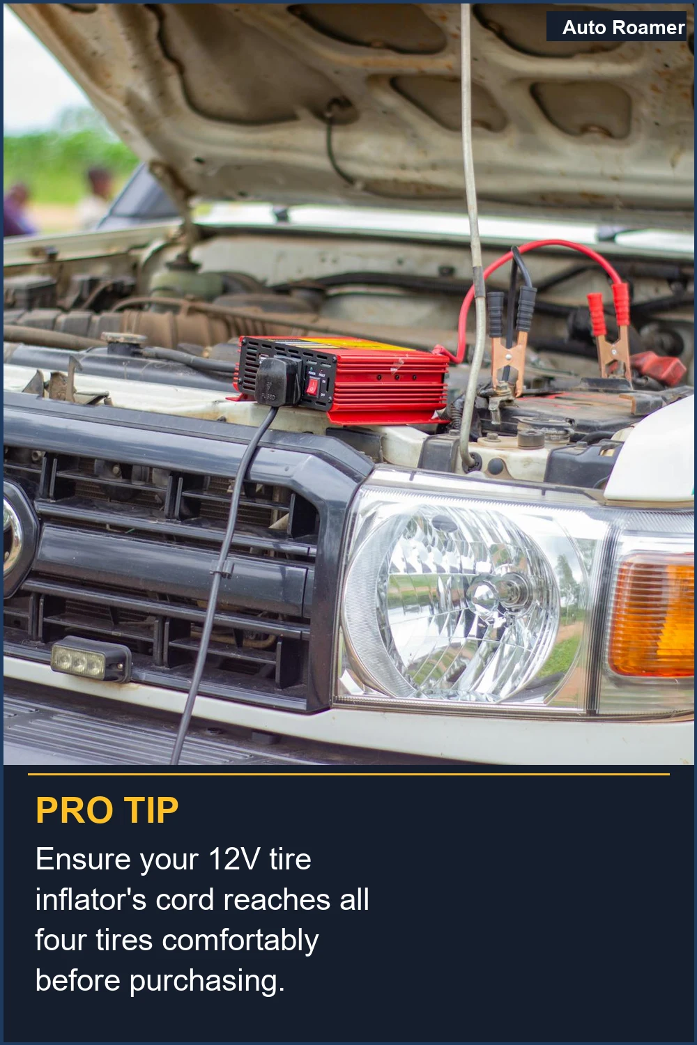 Ensure your 12V tire inflator's cord reaches all four tires comfortably before purchasing.