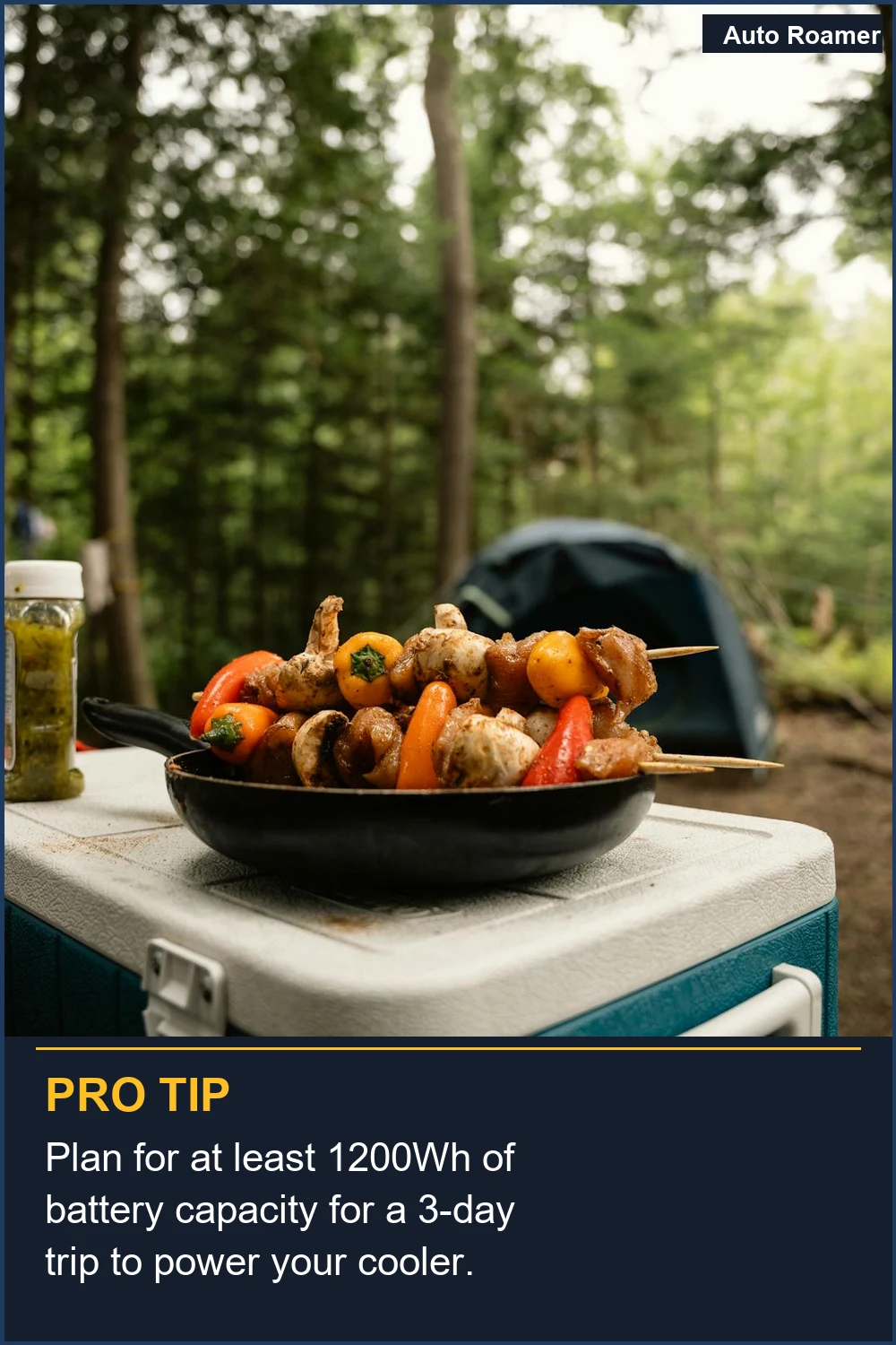 Plan for at least 1200Wh of battery capacity for a 3-day trip to power your cooler.