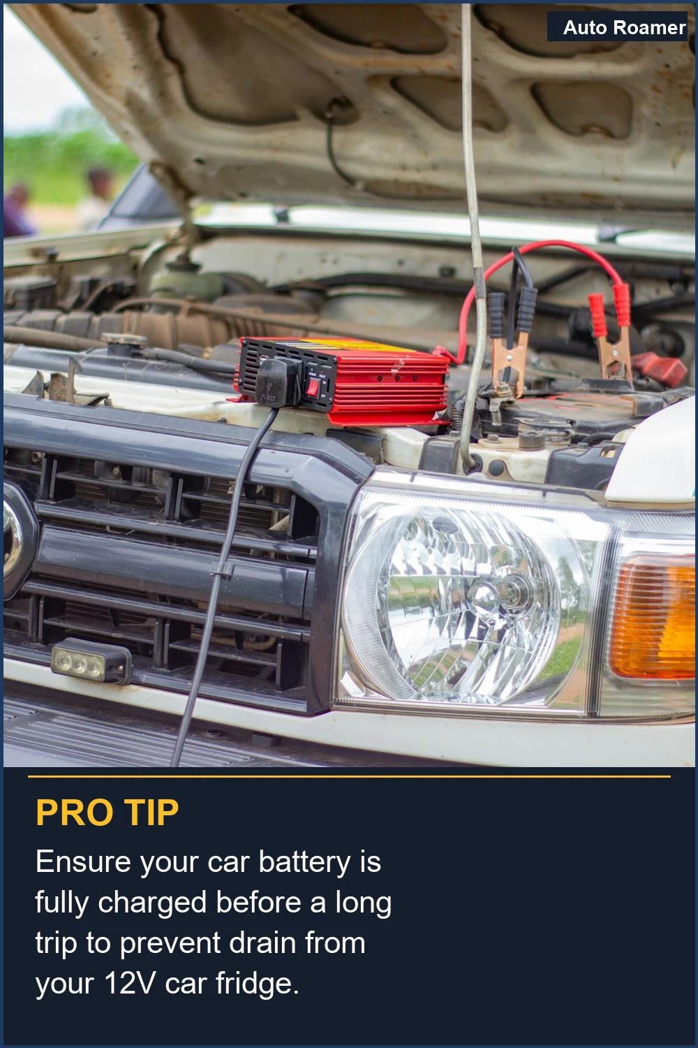 Ensure your car battery is fully charged before a long trip to prevent drain from your 12V car fridge.