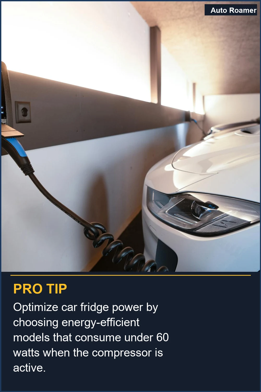 Optimize car fridge power by choosing energy-efficient models that consume under 60 watts when the compressor is active.
