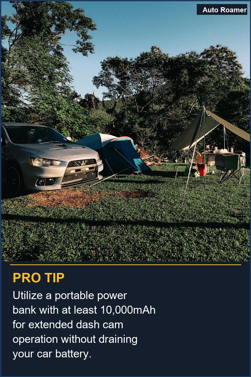 Utilize a portable power bank with at least 10,000mAh for extended dash cam operation without draining your car battery.