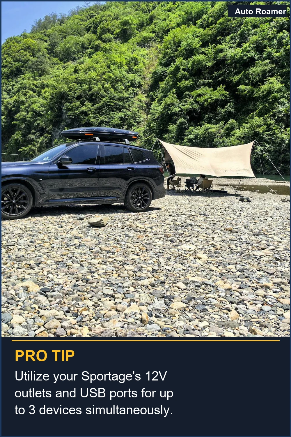 Utilize your Sportage's 12V outlets and USB ports for up to 3 devices simultaneously.