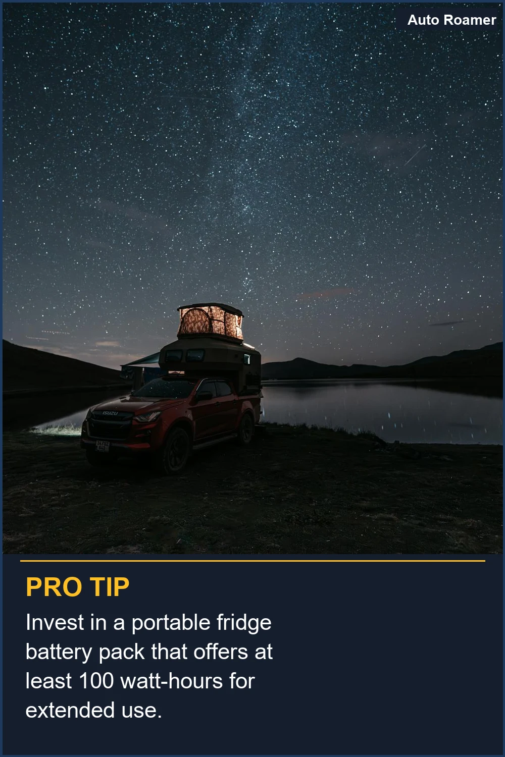 Invest in a portable fridge battery pack that offers at least 100 watt-hours for extended use.