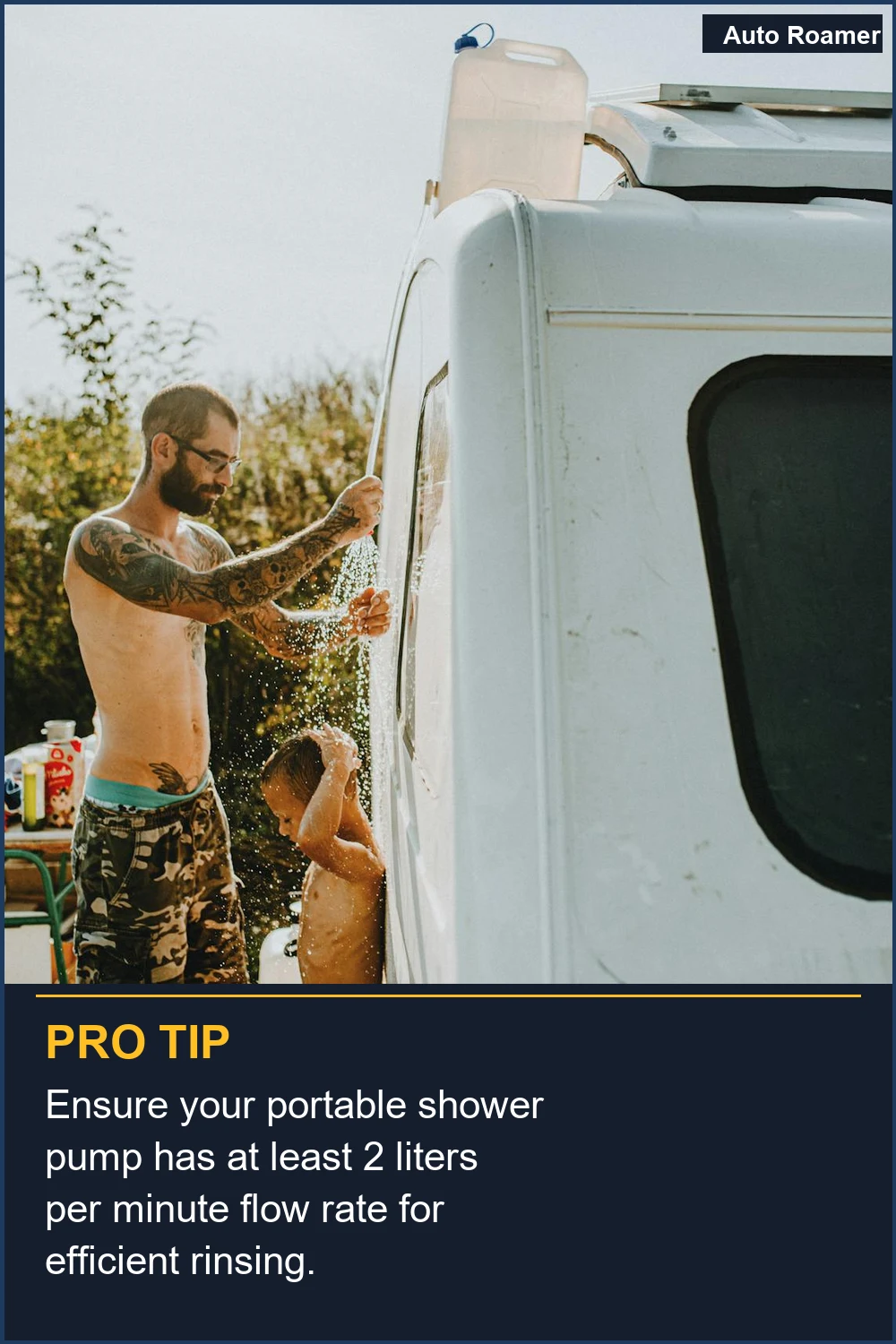 Ensure your portable shower pump has at least 2 liters per minute flow rate for efficient rinsing.