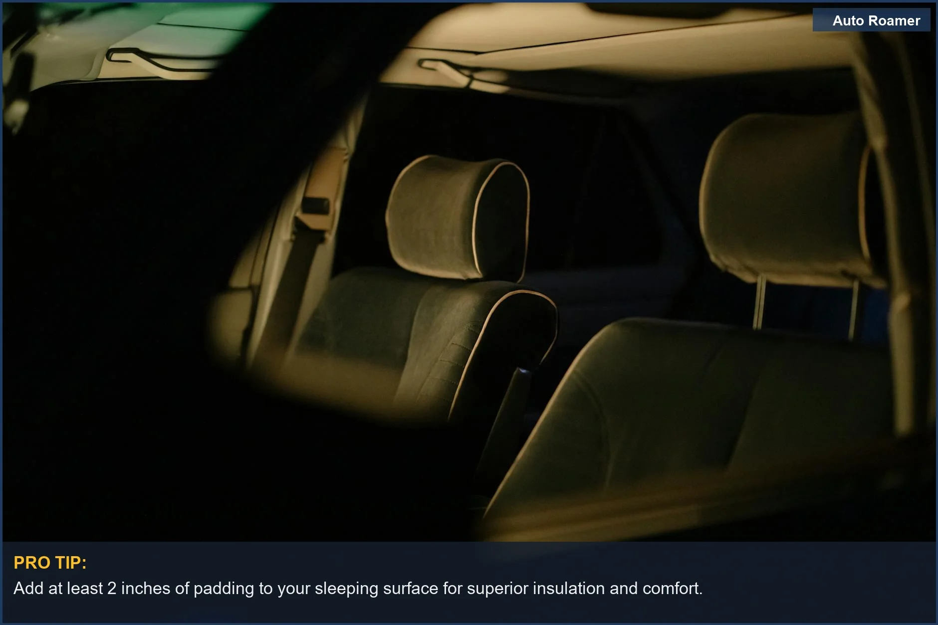 Close-up of car seats and headrests, important for creating a comfortable car camping setup.