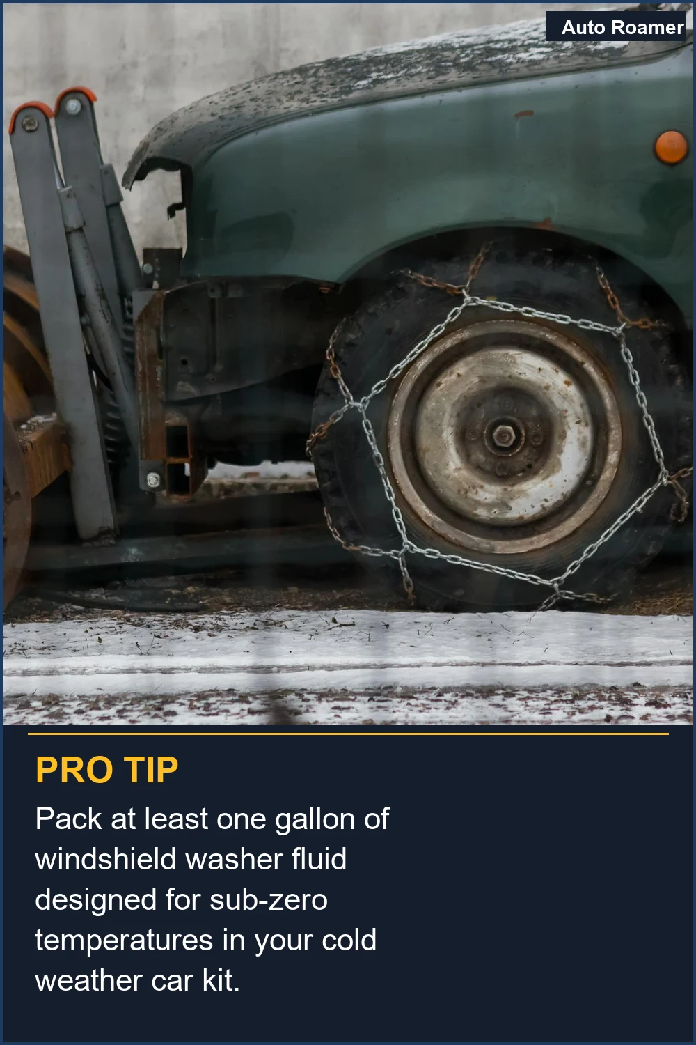 Pack at least one gallon of windshield washer fluid designed for sub-zero temperatures in your cold weather car kit.