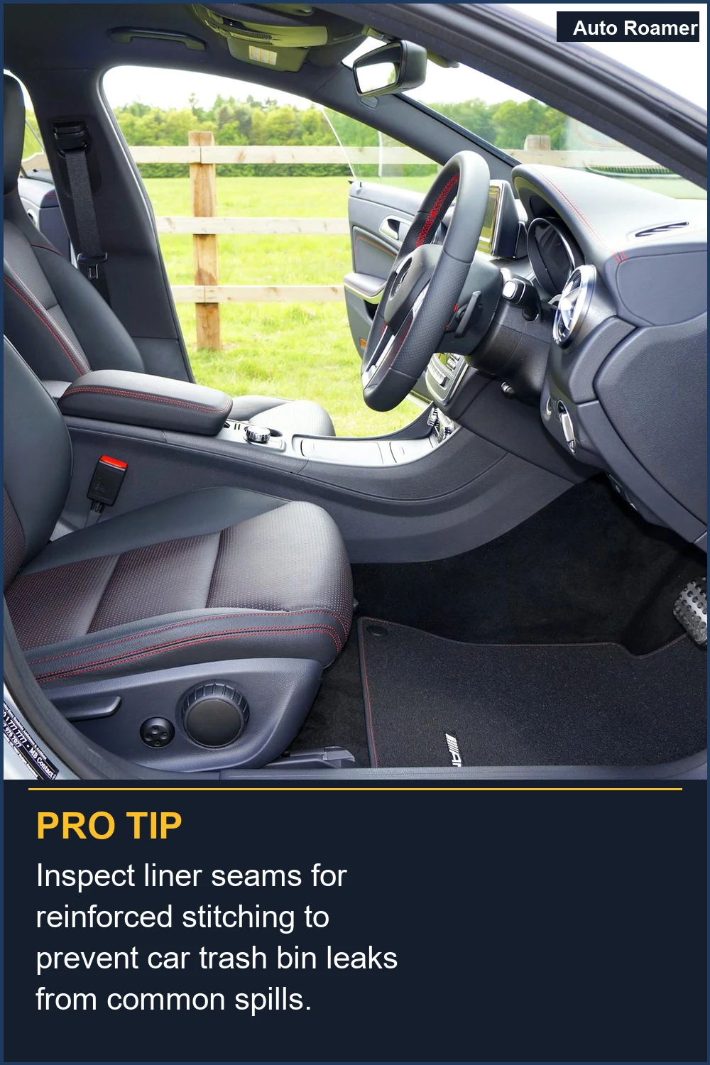 Inspect liner seams for reinforced stitching to prevent car trash bin leaks from common spills.