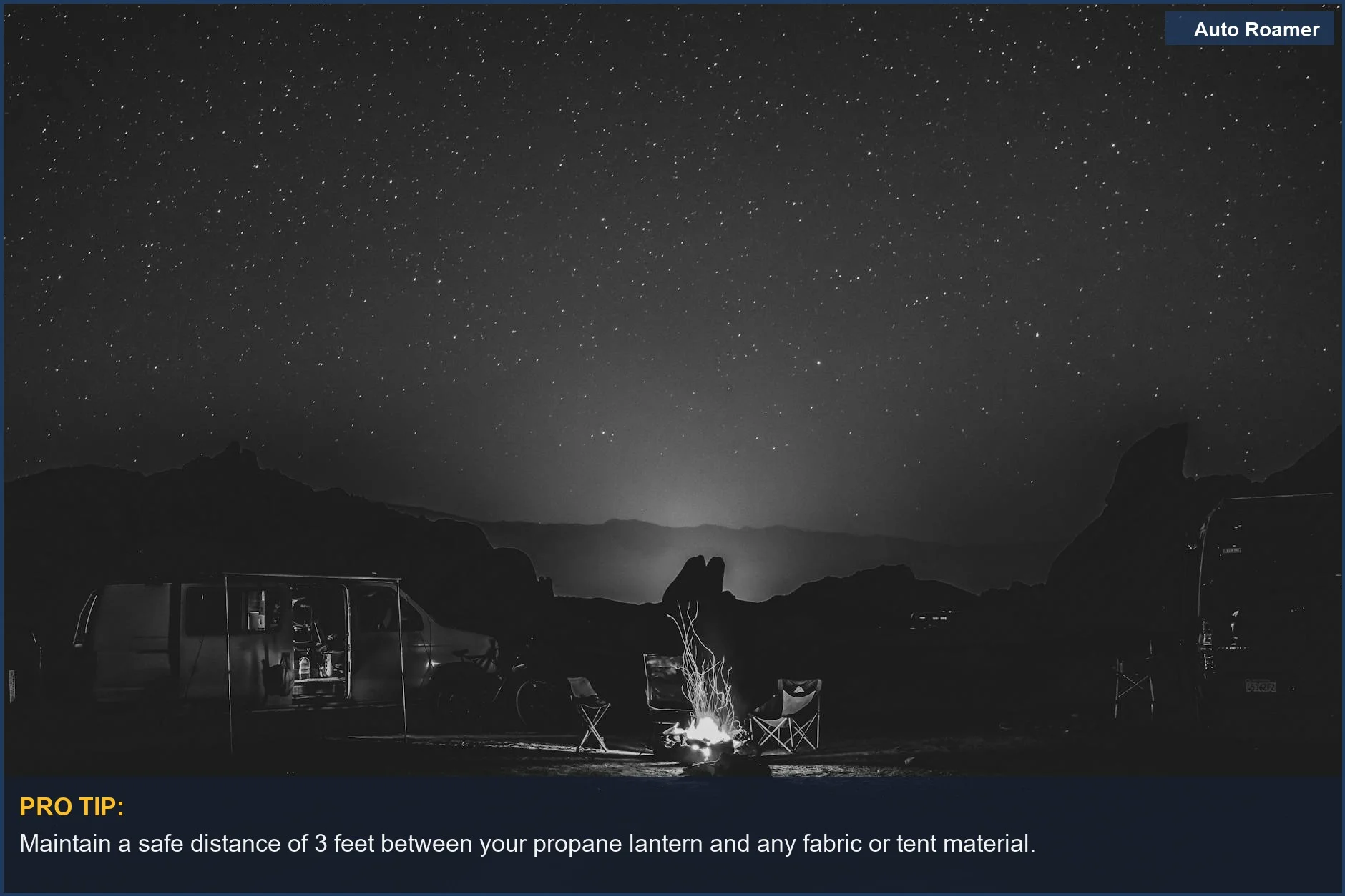 Cozy campfire scene at a remote campsite, illustrating fire safety practices.