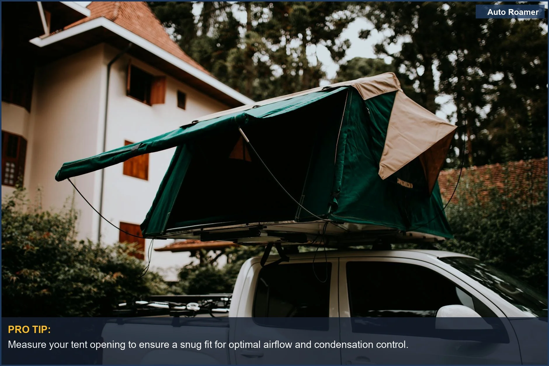 Rooftop tent on a pickup truck, highlighting the need for a quiet camping fan for peaceful outdoor adventures.