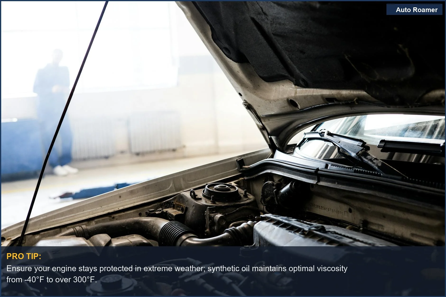 Detailed view of a modern car engine under a hood, demonstrating excellent engine protection in extreme weather conditions.