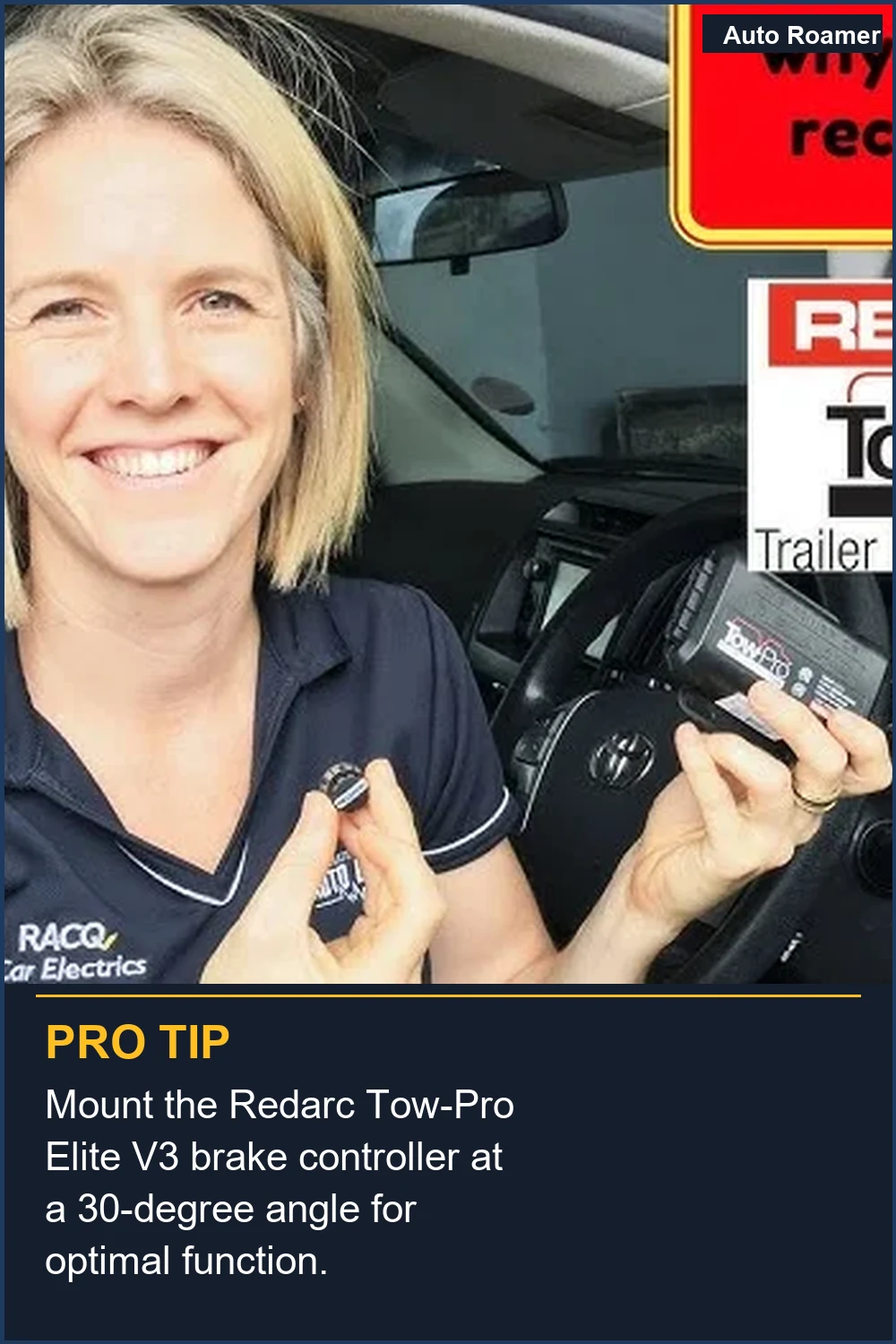 Mount the Redarc Tow-Pro Elite V3 brake controller at a 30-degree angle for optimal function.