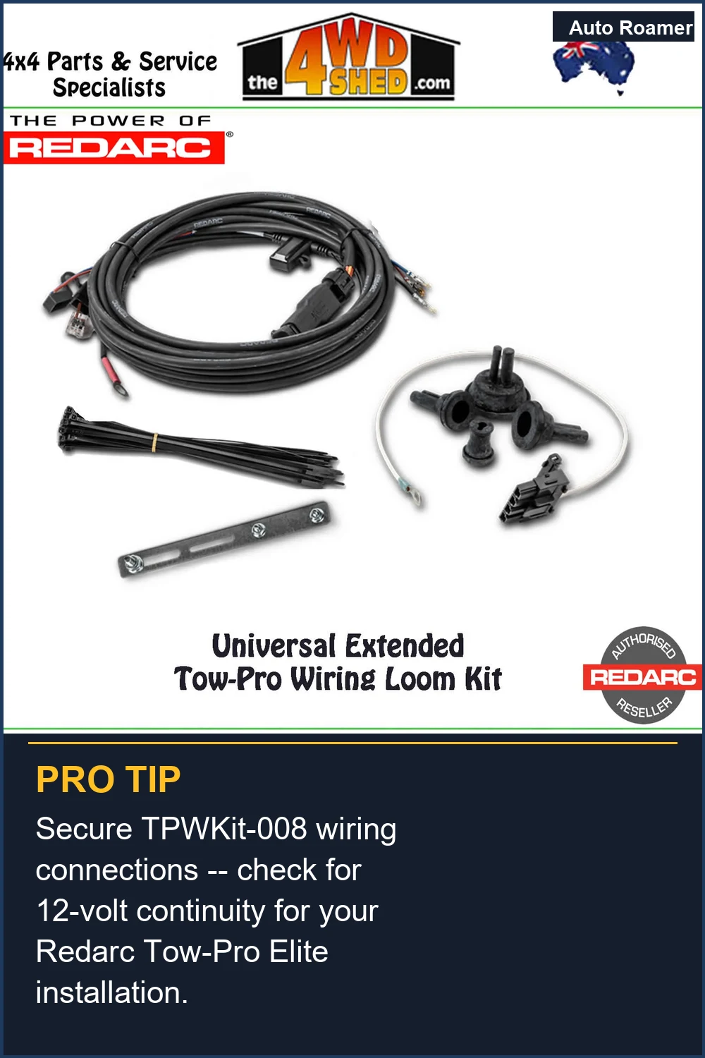 Secure TPWKit-008 wiring connections -- check for 12-volt continuity for your Redarc Tow-Pro Elite installation.
