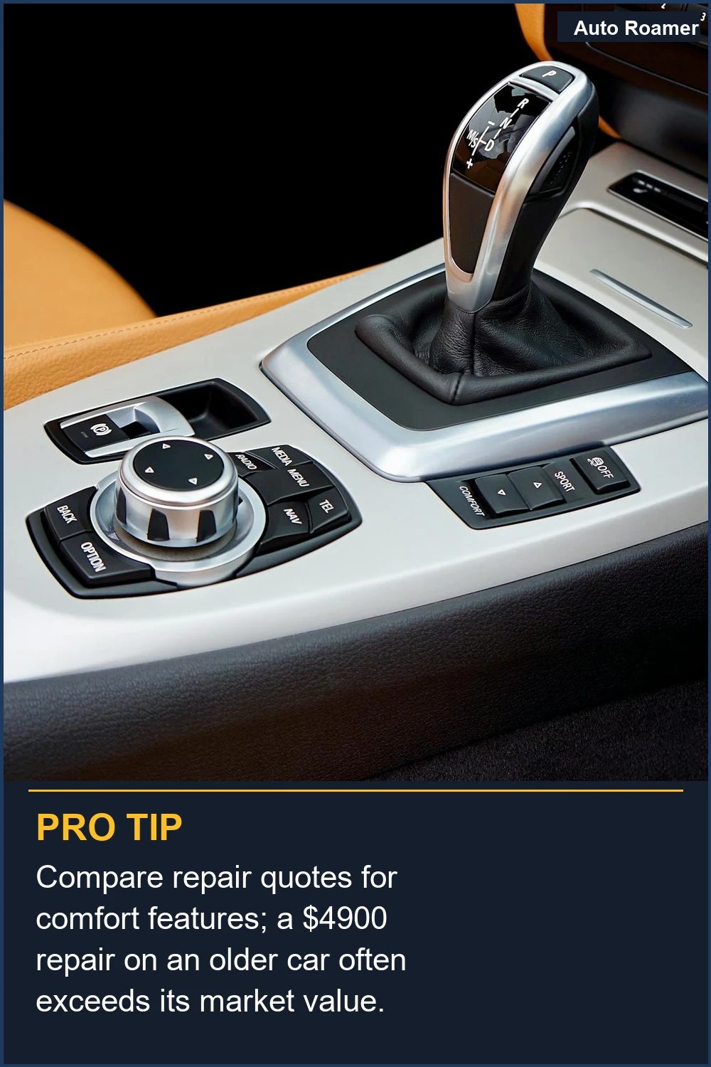 Compara los presupuestos de reparación de elementos de confort; una reparación de $4900 en un coche más antiguo a menudo excede su valor de mercado.