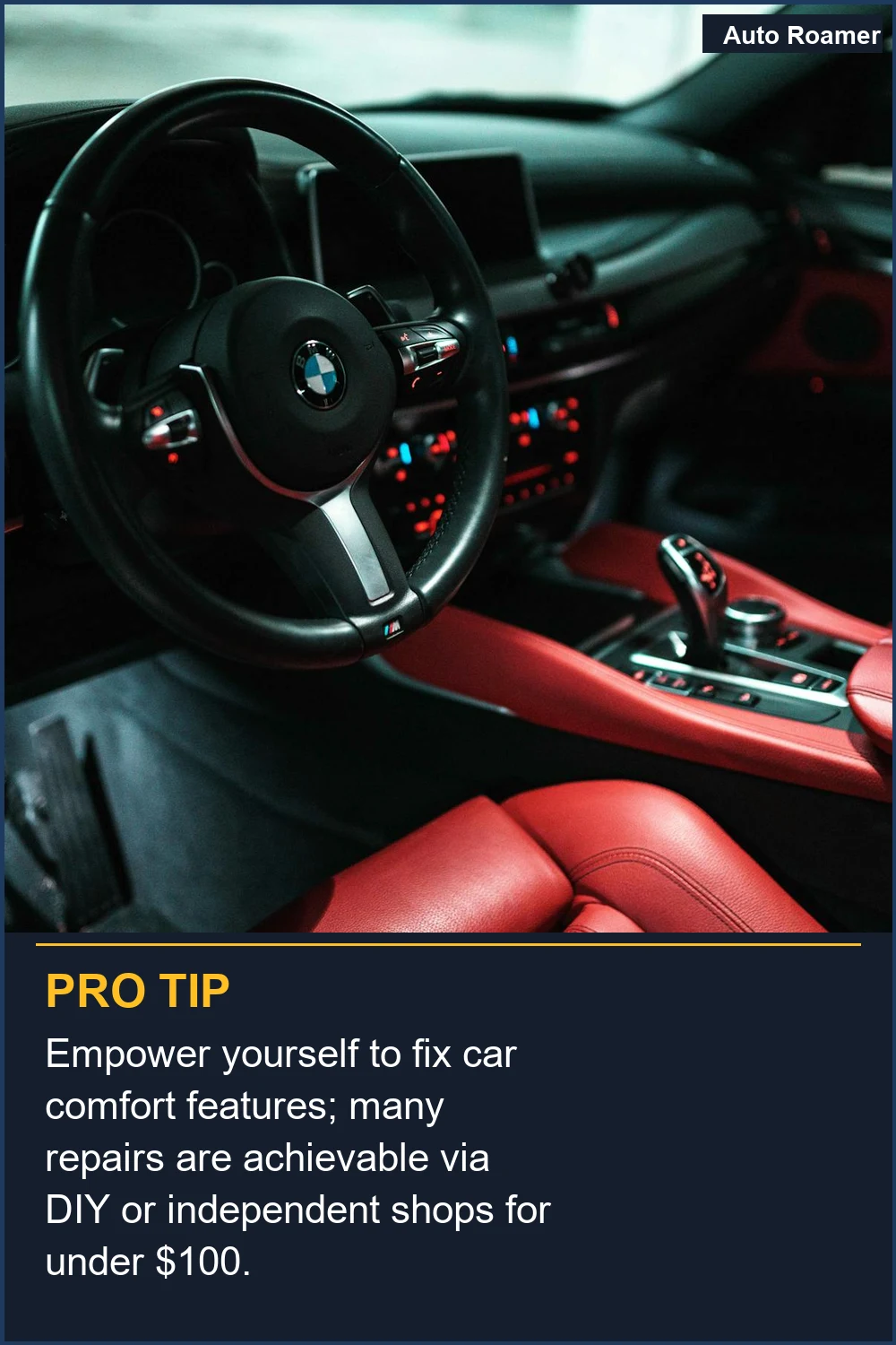 Empodérate para reparar elementos de confort del coche; muchas reparaciones son factibles mediante bricolaje o talleres independientes por menos de $100.