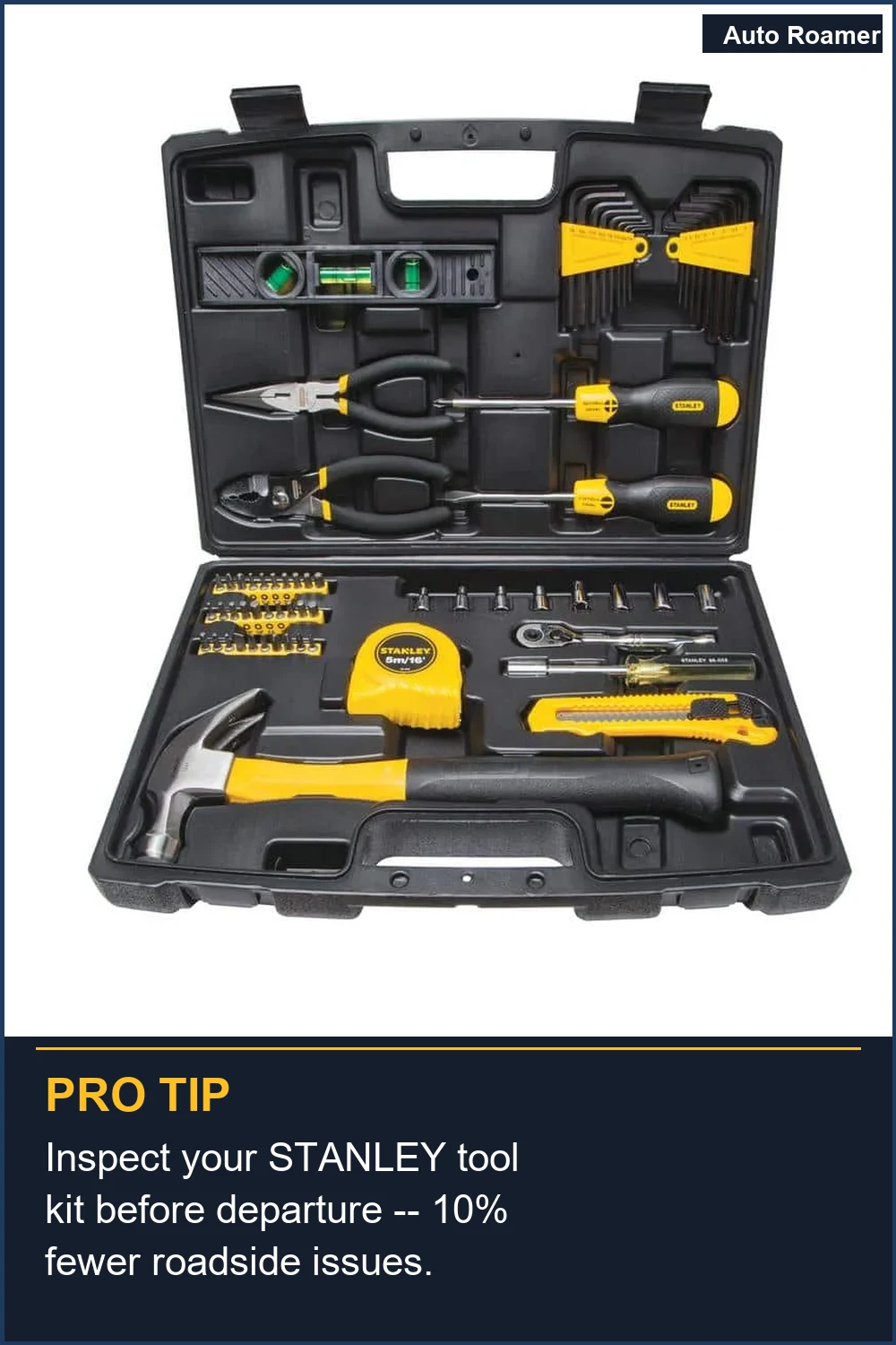 Inspect your STANLEY tool kit before departure -- 10% fewer roadside issues.