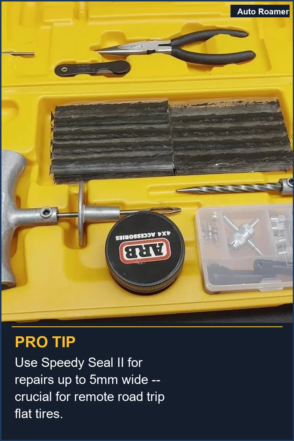 Use Speedy Seal II for repairs up to 5mm wide -- crucial for remote road trip flat tires.