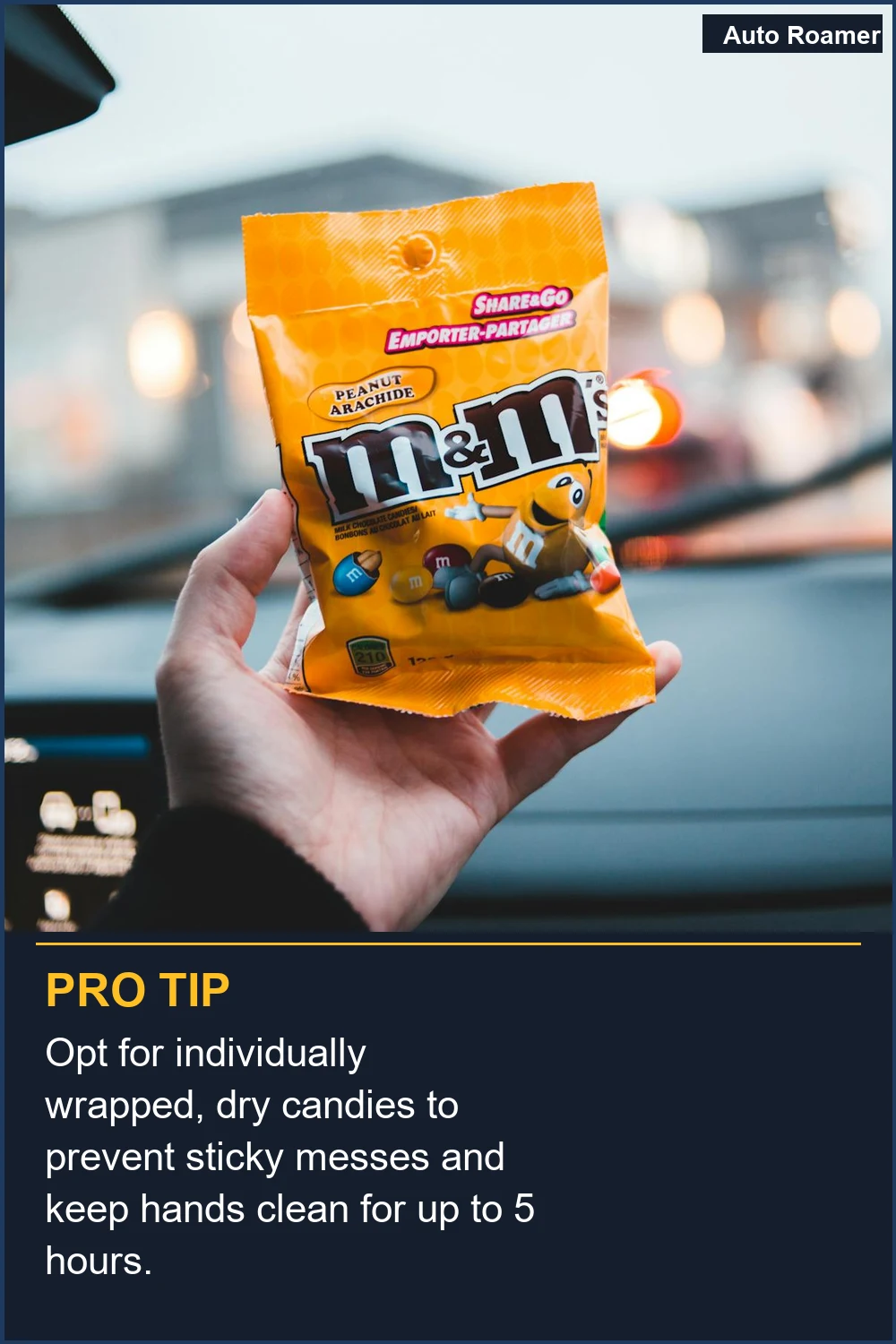 Opt for individually wrapped, dry candies to prevent sticky messes and keep hands clean for up to 5 hours.