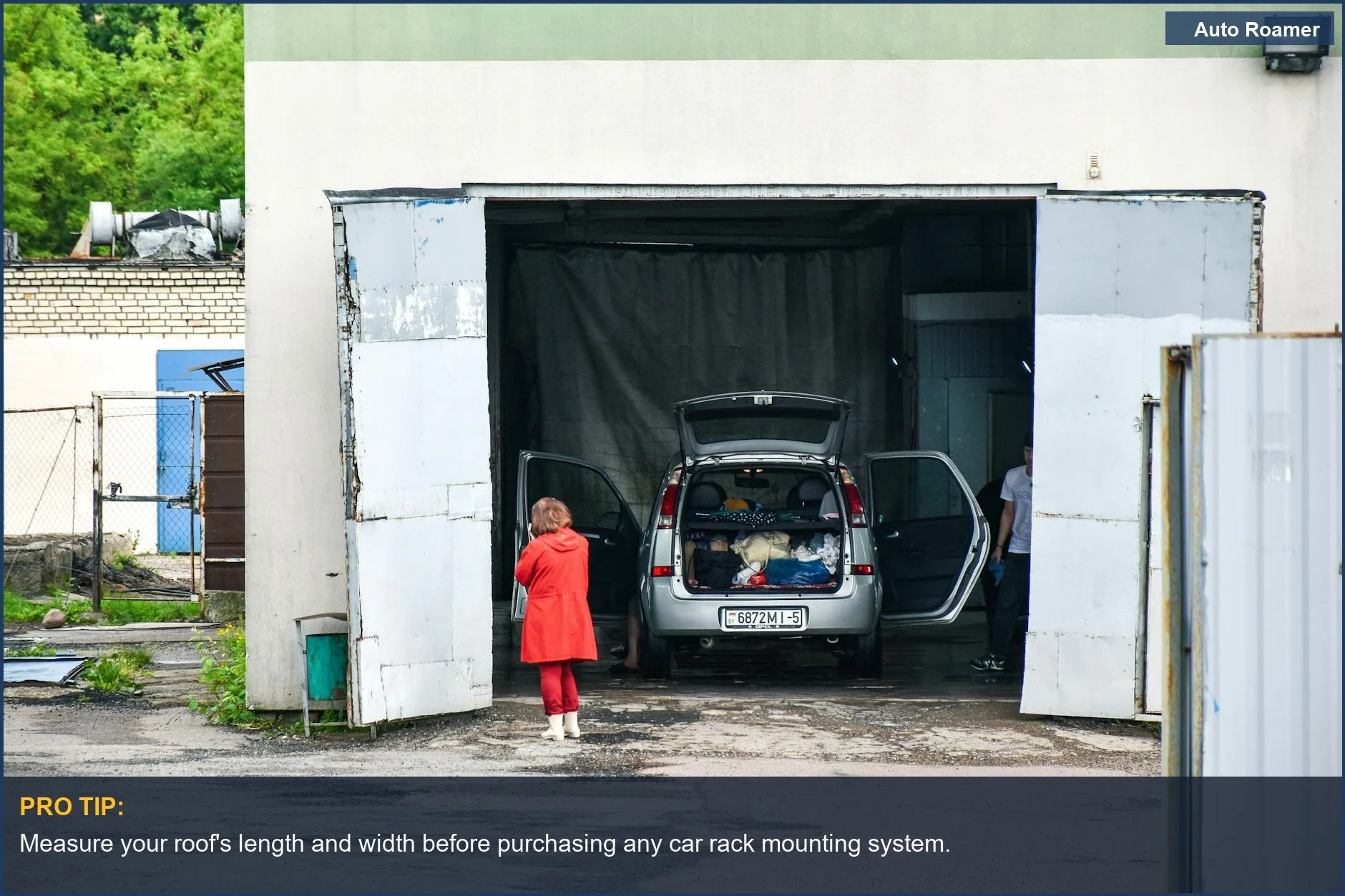 Woman preparing car trunk for travel, highlighting DIY roof rack installation basics before buying.