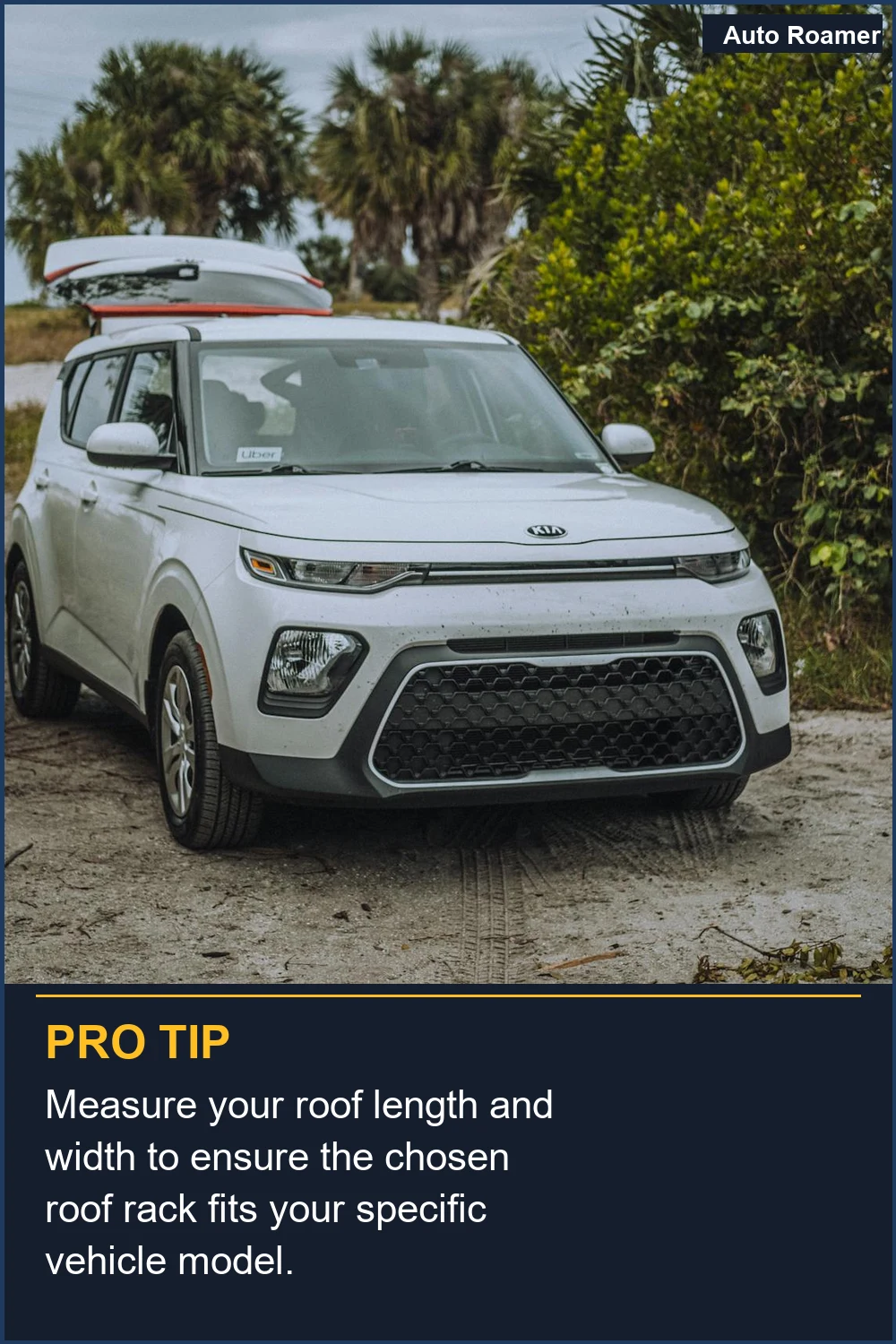 Measure your roof length and width to ensure the chosen roof rack fits your specific vehicle model.