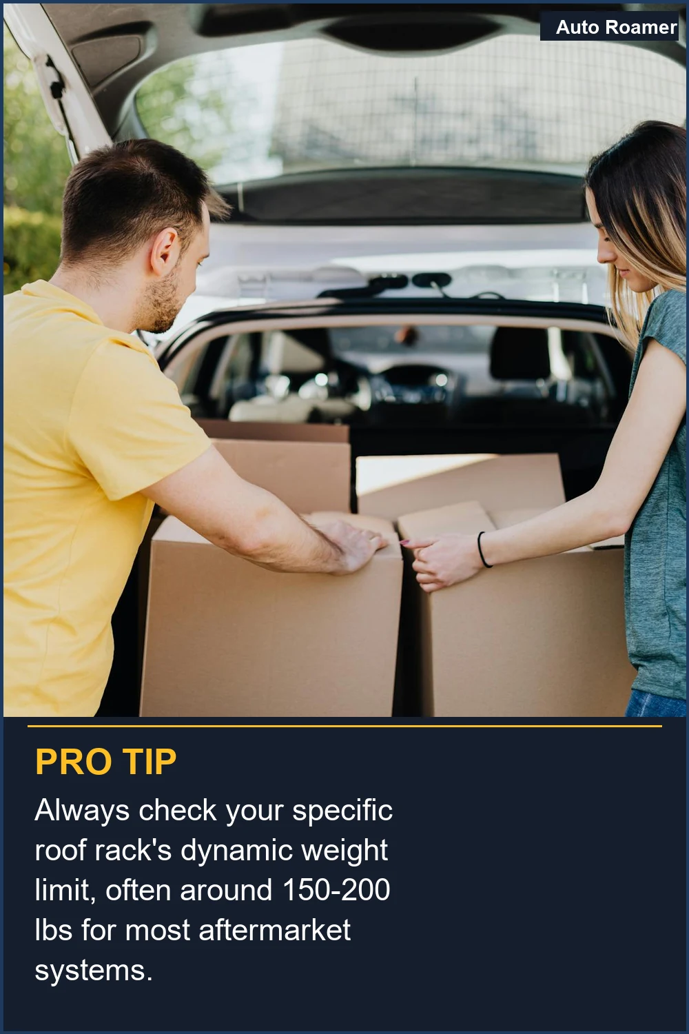 Always check your specific roof rack's dynamic weight limit, often around 150-200 lbs for most aftermarket systems.