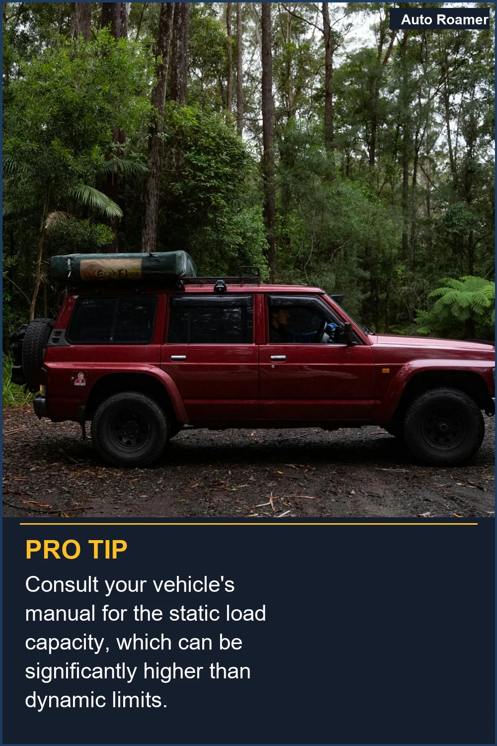 Consult your vehicle's manual for the static load capacity, which can be significantly higher than dynamic limits.