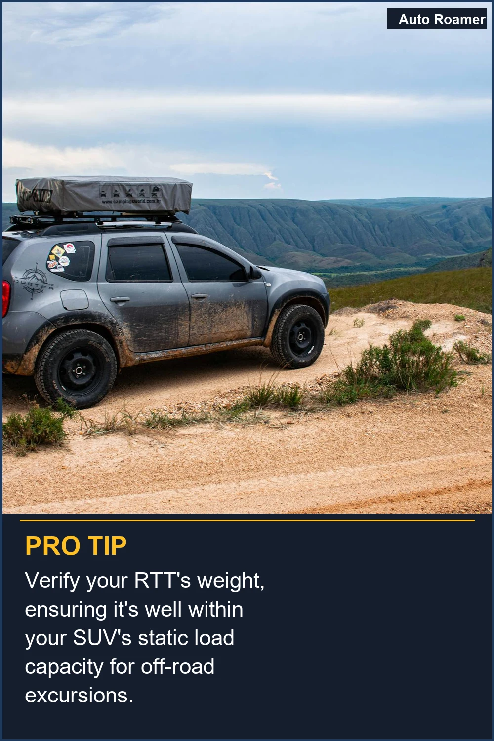 Verify your RTT's weight, ensuring it's well within your SUV's static load capacity for off-road excursions.