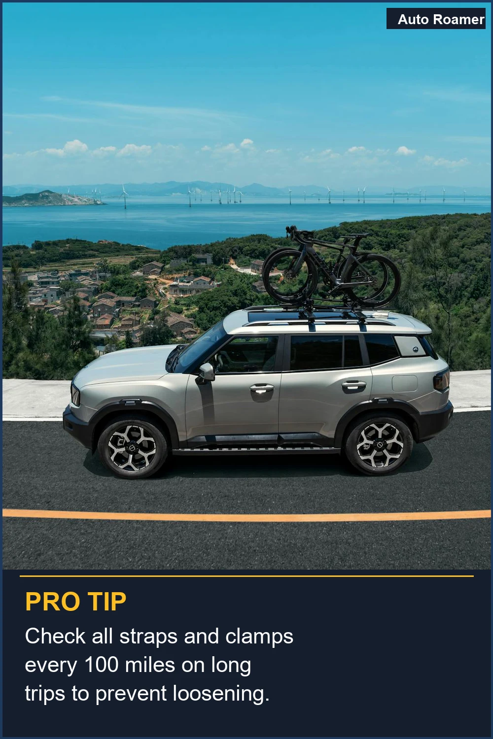 Check all straps and clamps every 100 miles on long trips to prevent loosening.