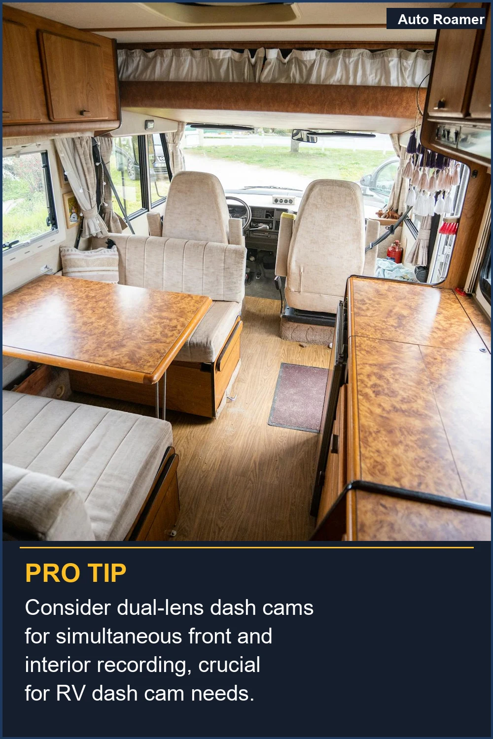 Consider dual-lens dash cams for simultaneous front and interior recording, crucial for RV dash cam needs.