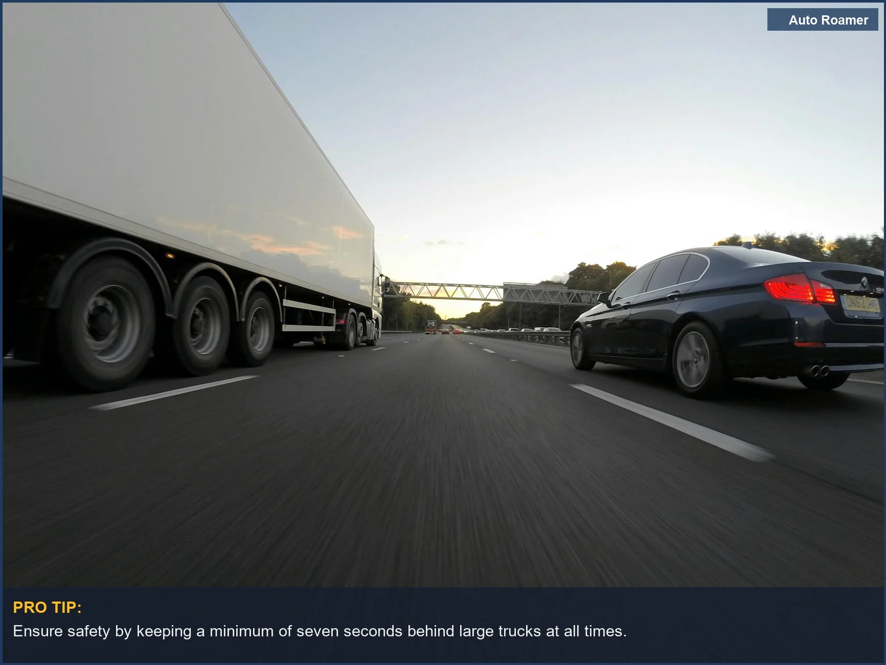 Cars and a truck on a highway, showcasing the dynamics of maintaining safe following distance