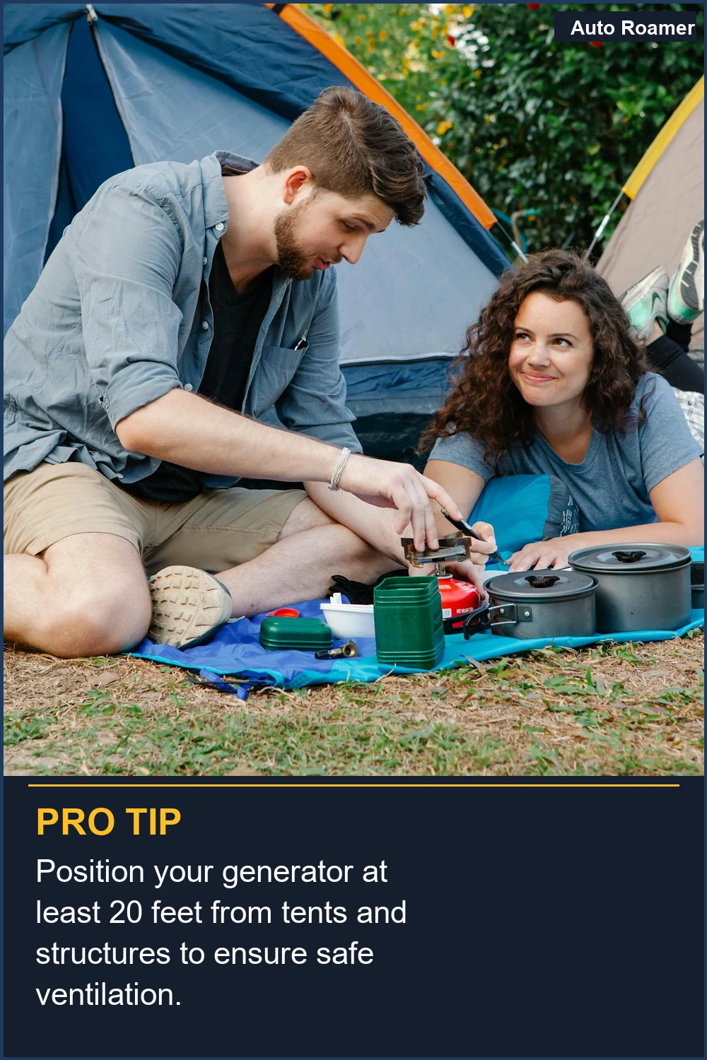 Position your generator at least 20 feet from tents and structures to ensure safe ventilation.
